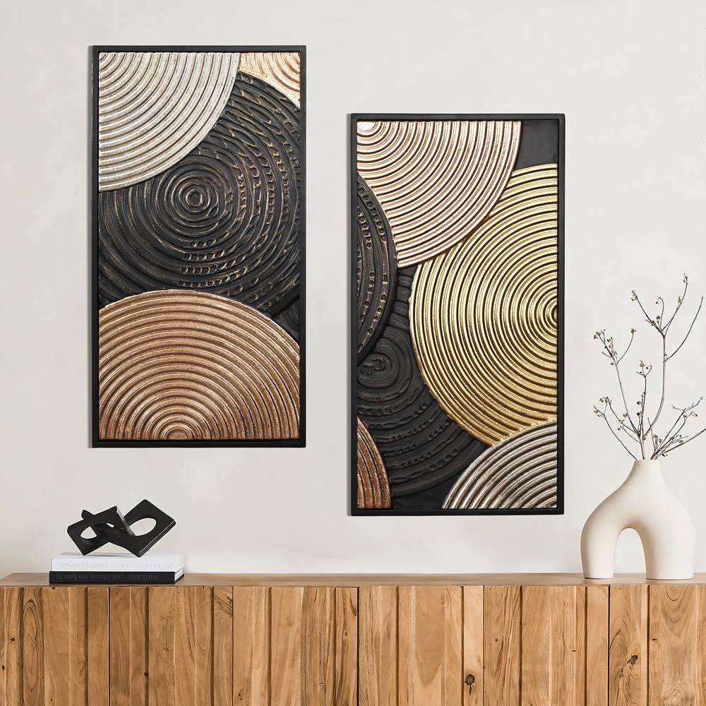 Modern Abstract Black and Gold Metal Wall Art Set