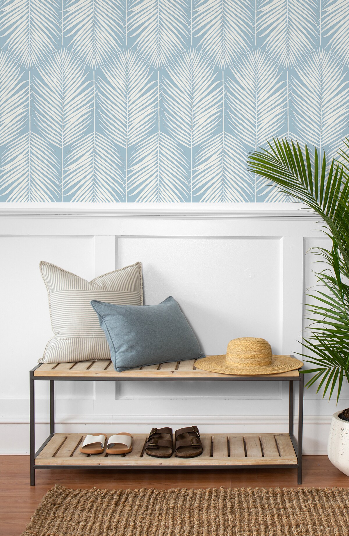 NextWall Palmetto Palm 216 x 205 Peel and Stick Wallpaper in Coastal  Blue  NFM