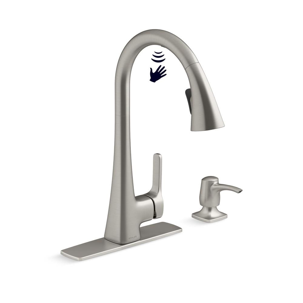 KOHLER K-R26281-SD-VS Maxton Vibrant Stainless Single Handle Deck-mount Touchless Pull-down Kitchen Faucet with Sprayer ( Deck Plate Included ) (Soap Dispenser Included)