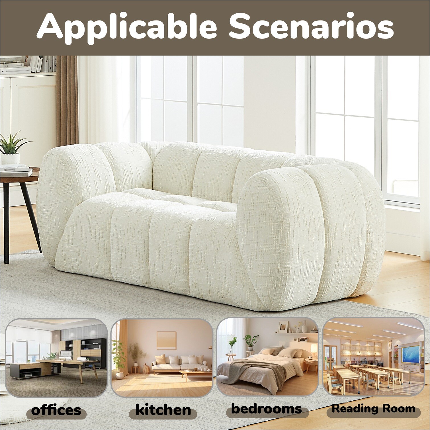 SunJet Chenille Deep-Seat Sofa with Pure Foam Upholstery Linen Beige ...