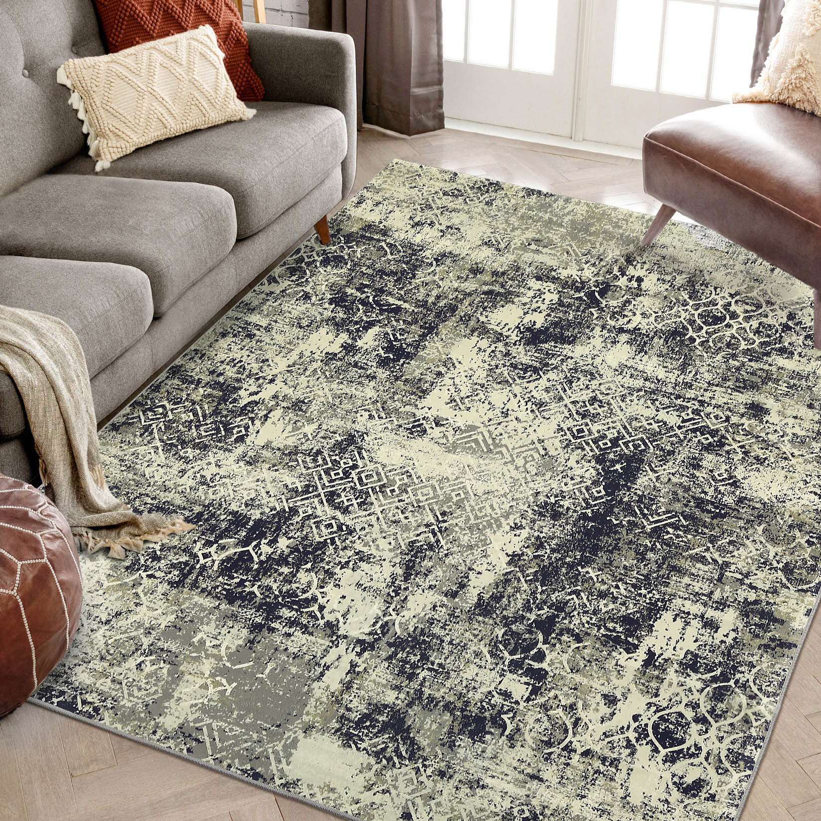 Garvee YXY-LO-PHO-15K0CXH8 8 x 10 (ft) Loomed Polyester Black Rectangular Indoor Geometric Mid-Century Modern Machine washable Area rug