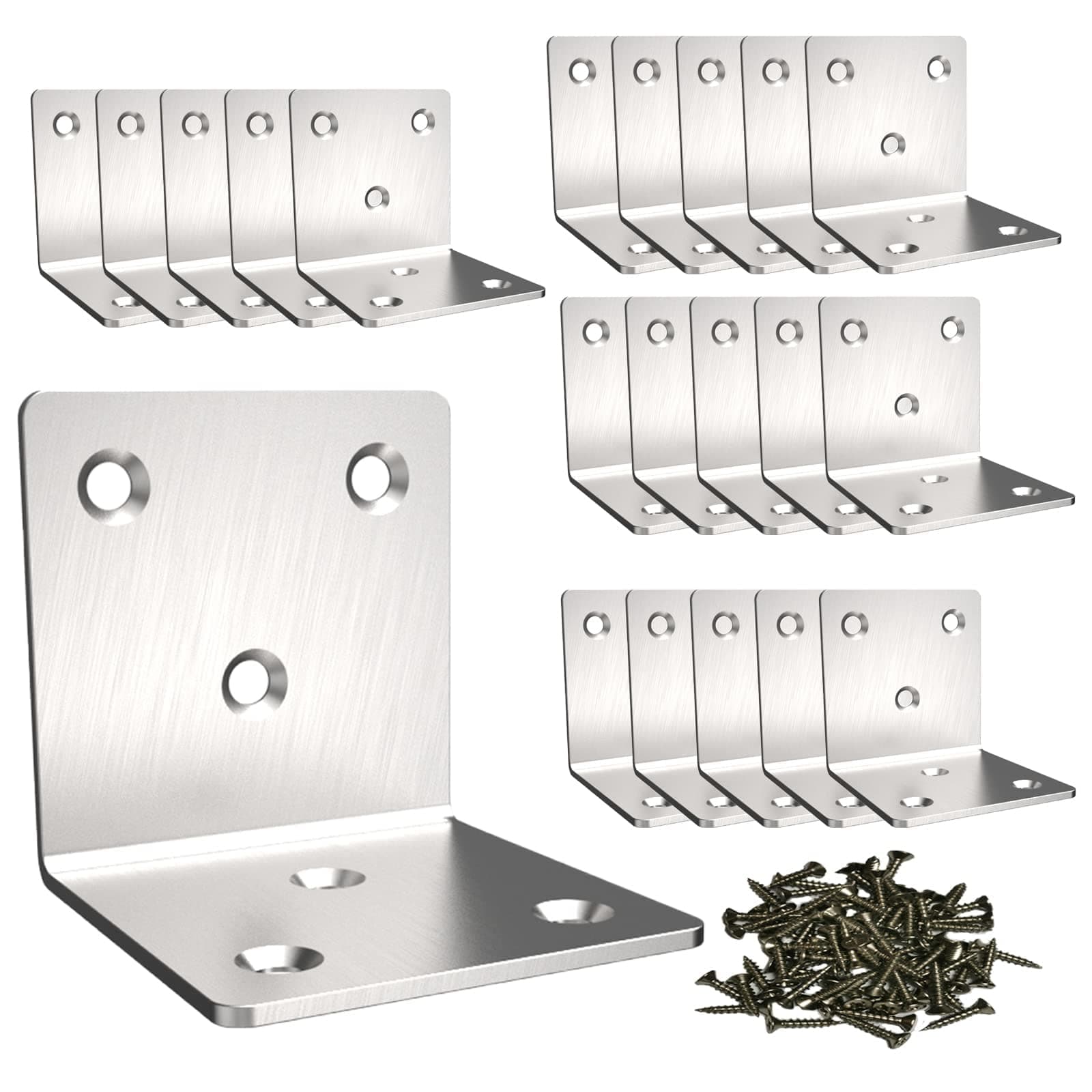 Etokfoks EFT1003A12 Stainless Steel Corner Bracket Joint Right Angle Bracket L Shape Heavy Duty Metal Corner Brace Shelf Supporter for Wood 20 Pack 2x2x2 Inches