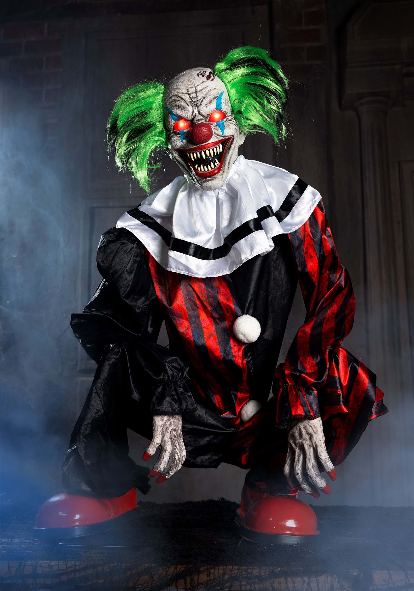 HalloweenCostumes.com FUN97219-ST FUN Costumes 2.9FT Crouching Red Clown Animatronic Decoration Halloween Animatronics Standard