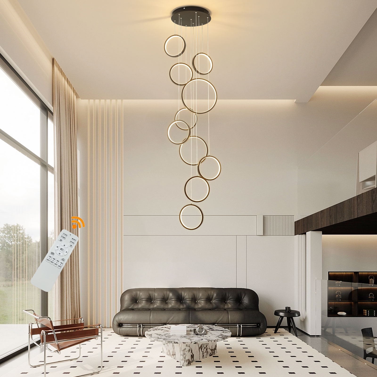 Oukaning HG-ZJ256-716 10 -Light Brushed Black Modern/contemporary Integrated LED For Use in Bedrooms, Dining Rooms, Foyers, Kitchens, Living Rooms Chandelier