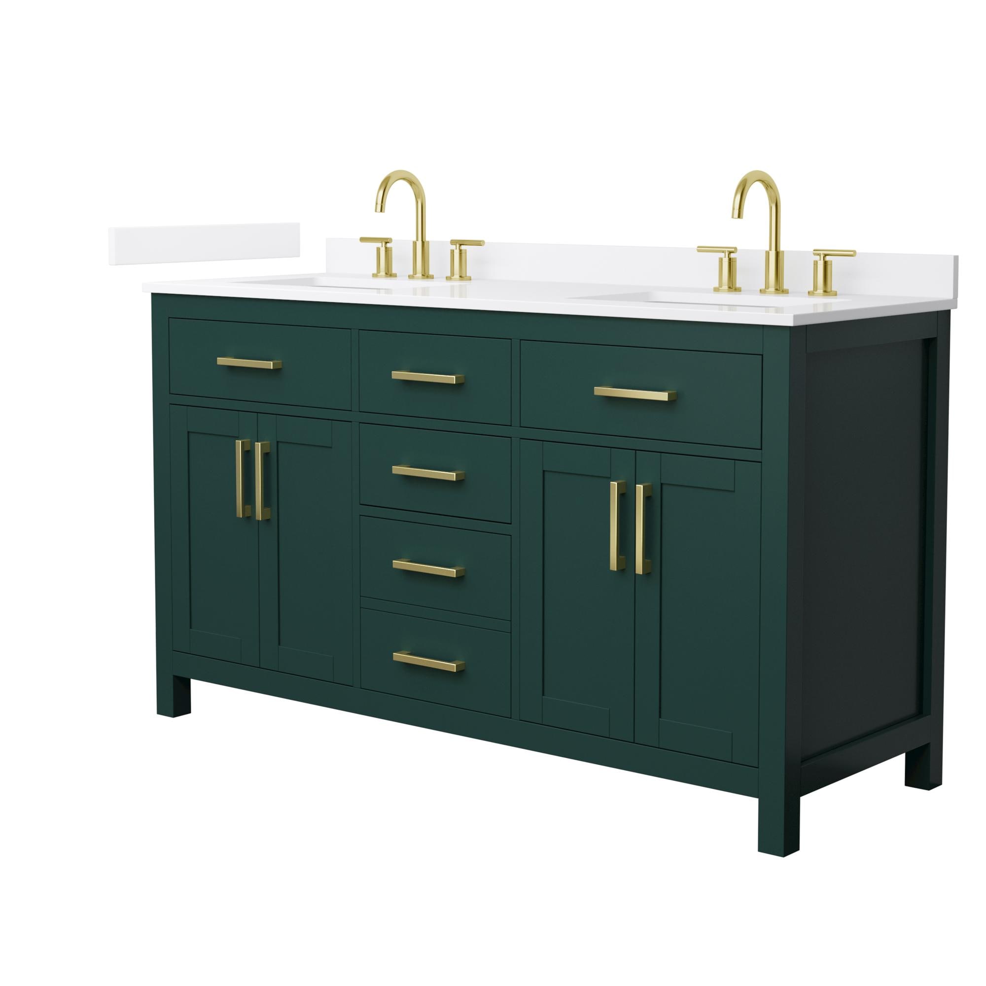 Wyndham Collection WCG242460DGDWQUS3MXX Beckett 60-in Green with Brushed Gold Trim Undermount Double Sink Bathroom Vanity with White Quartz Quartz Top