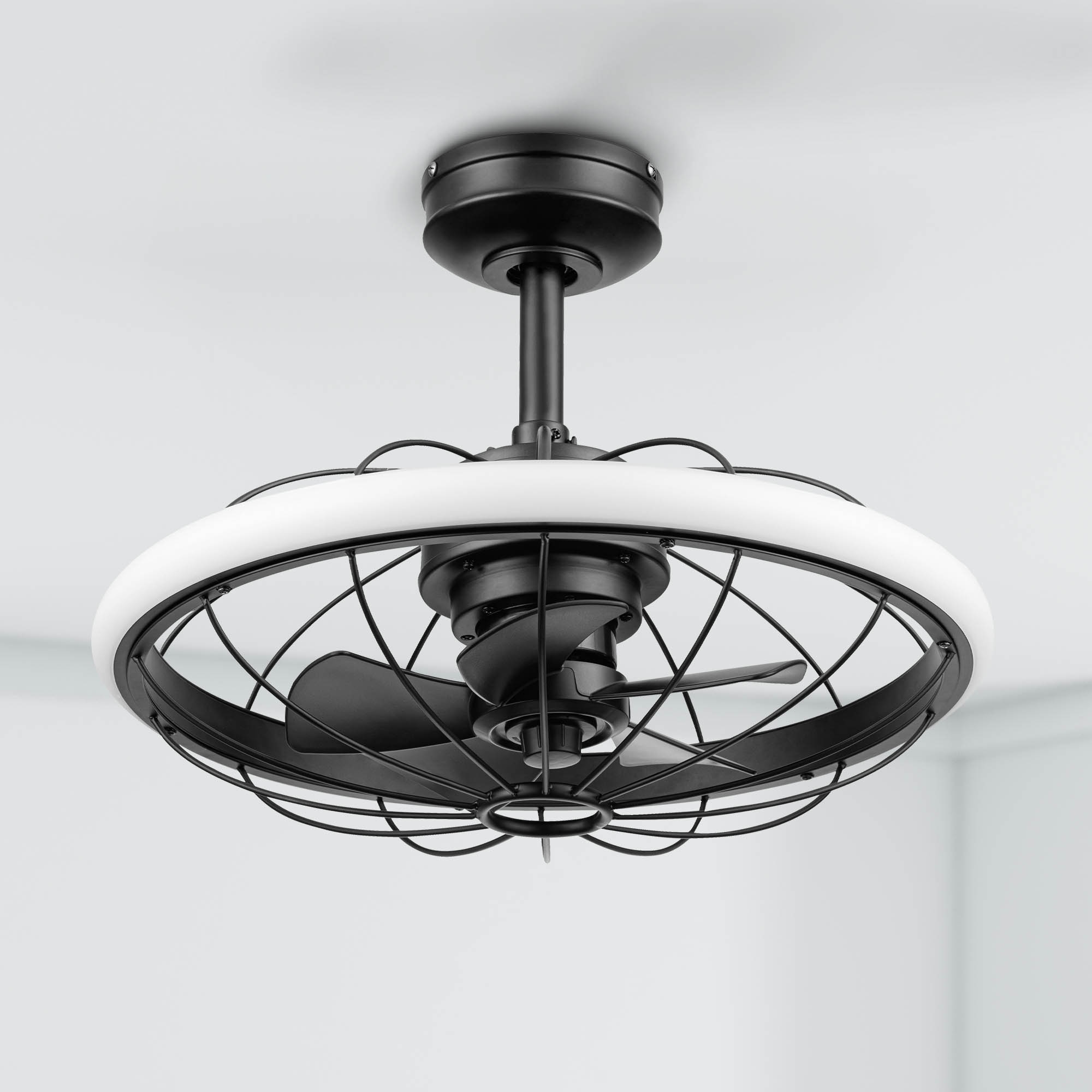Harbor Breeze 43057 Barker 20-in Color-Changing Matte Black with Matte Black Blades Fandelier Ceiling Fan With Light - Remote Included ( 5 -Blade )