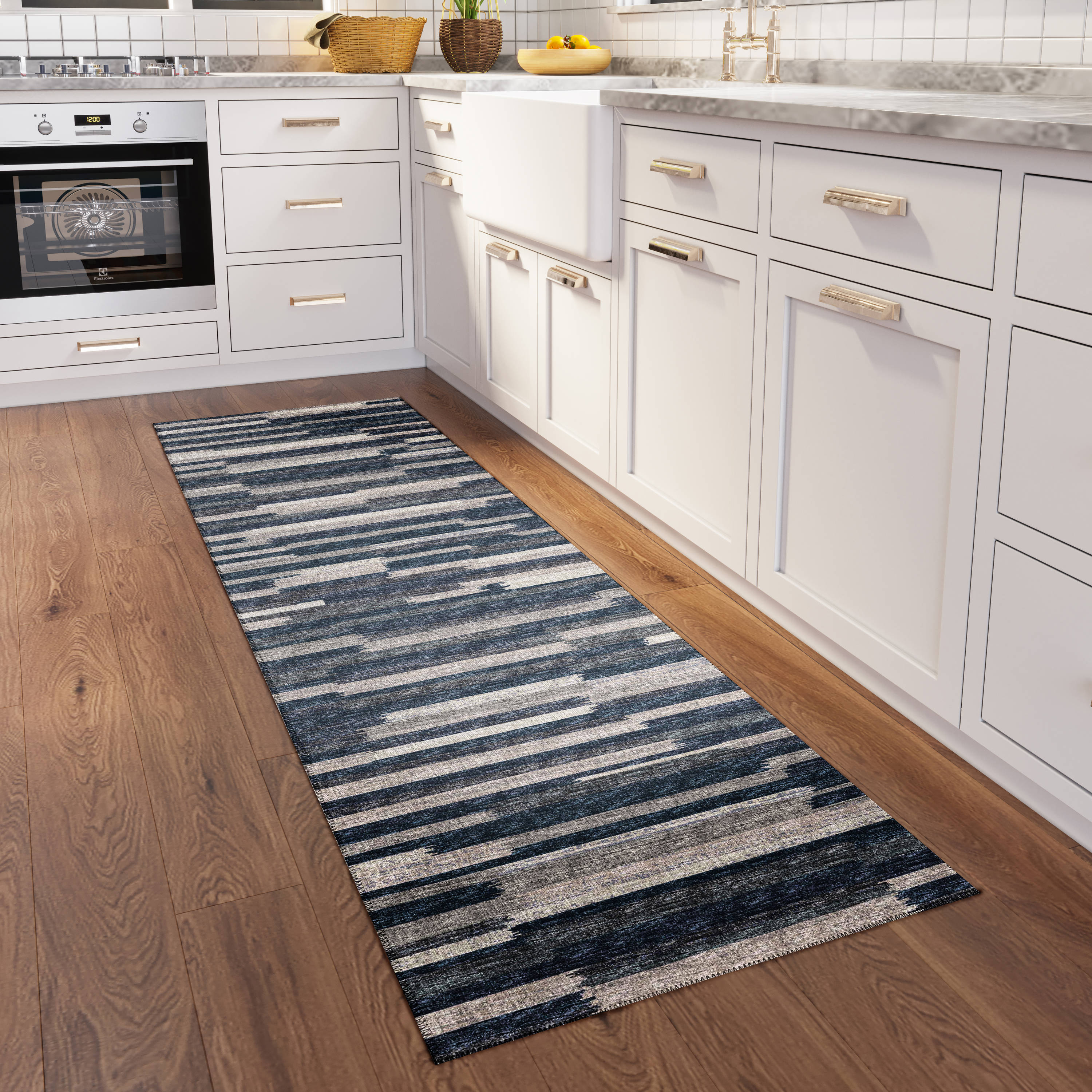 Addison Rugs Yuma 2 X 8 (ft) Gray Indoor/Outdoor Stripe Coastal Machine ...