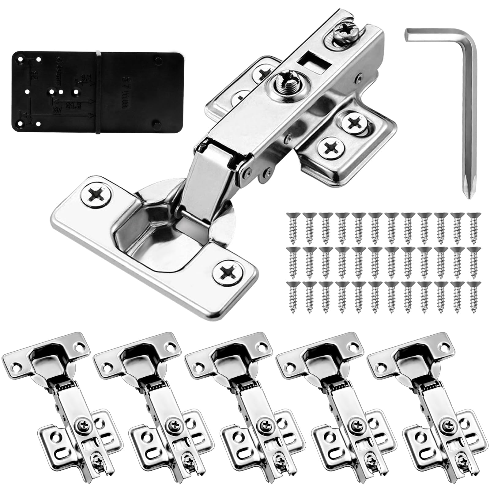 LILILIAN FMY  Pack of Six Soft Close Cabinet Hinges with Thirty Six Screws and Screwdriver for Kitchen Cabinet Doors Concealed Hinge 35mm 100-105