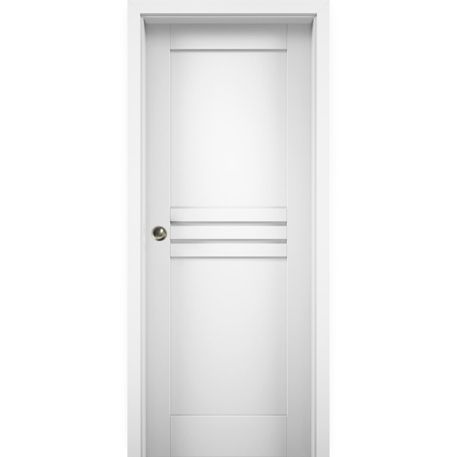 SARTODOORS MELA7444PD-WS-3684 7444 36-in x 84-in White Solid core Prefinished Oak Wood Closet Sliding Door ( Hardware Included )
