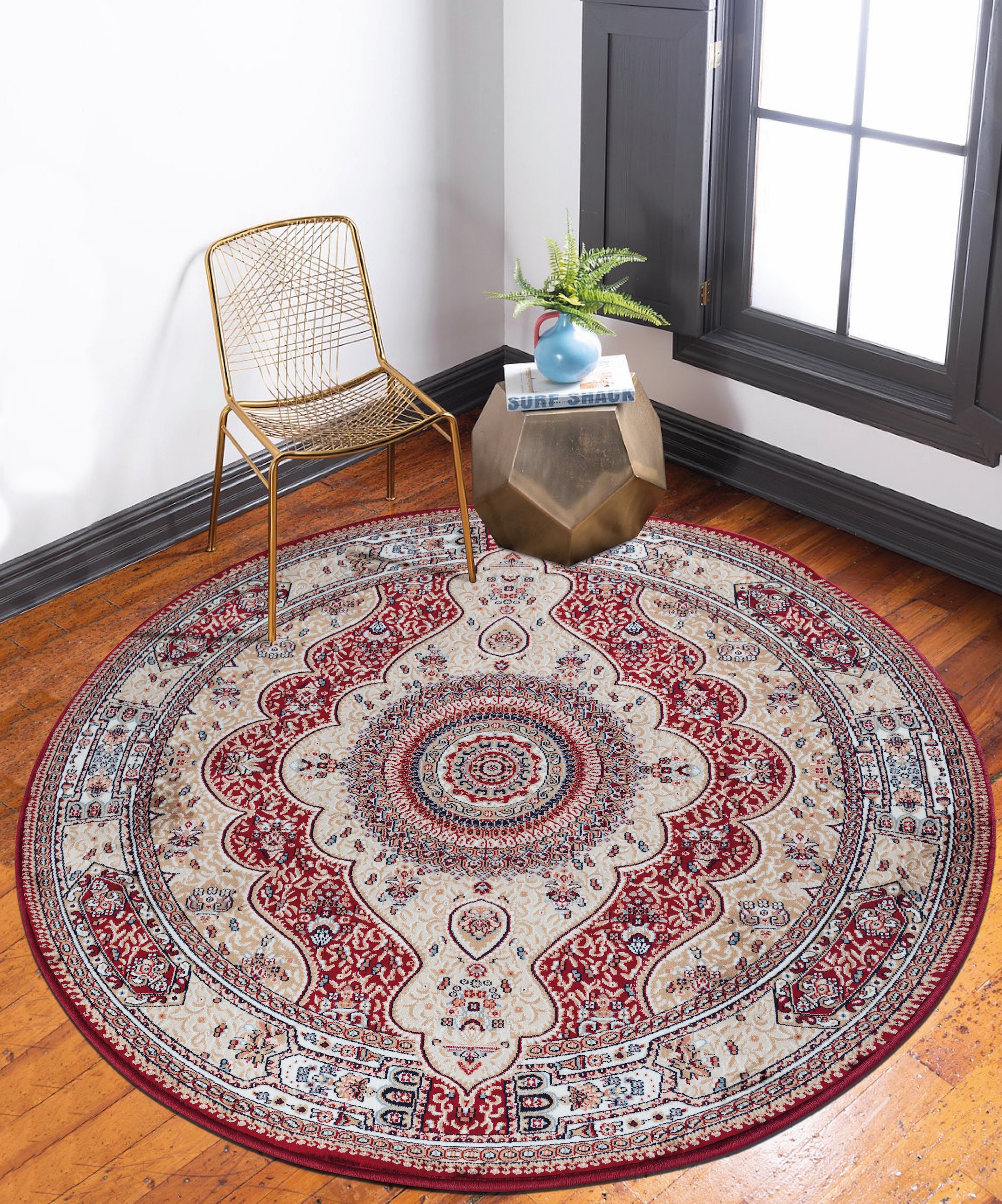 MDA Rugs PE1488 Prime 8 x 8 (ft) Polyester Red and Multicolor Round Indoor Medallion Area rug