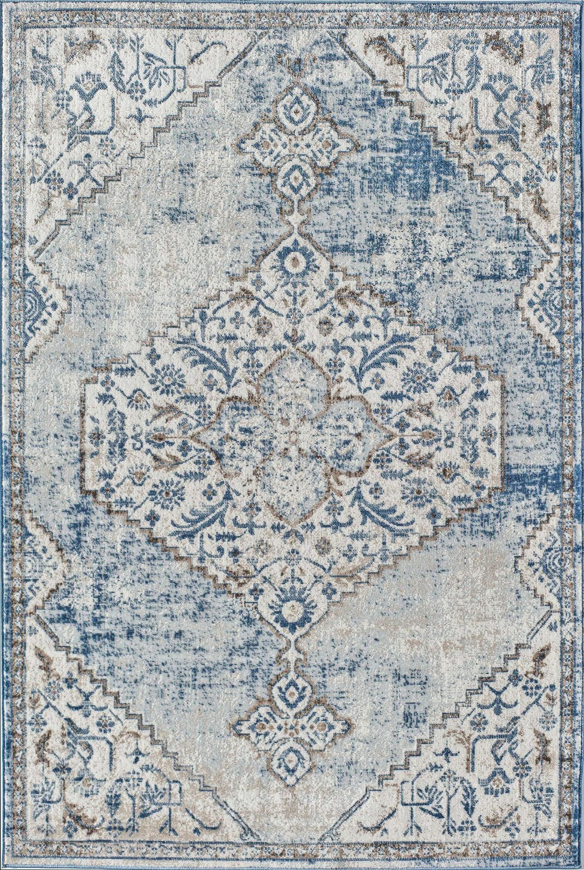 Powder Blue Medallion Synthetic 8' x 10' Area Rug