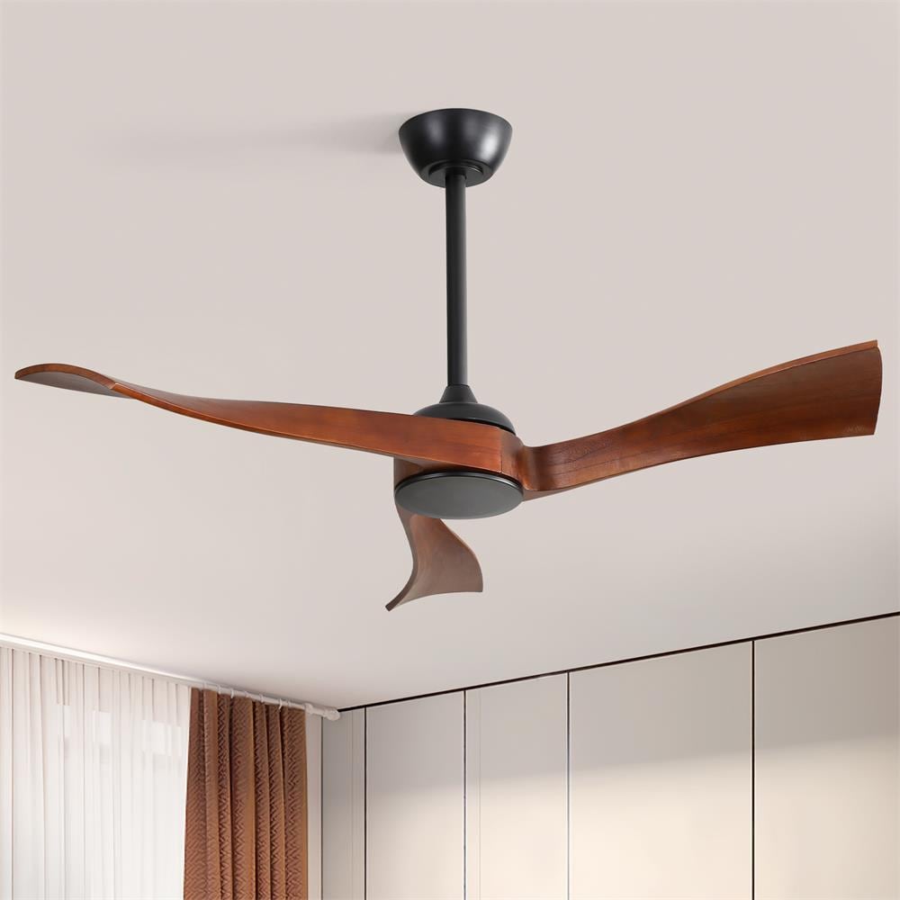 Sofucor LW-52K012-BK-WD-HTM 52 inch Black Modern Downrod Indoor Solid Wood Walnut 3 Blades Ceiling Fan with Remote Control Support Six Speed Ajustable