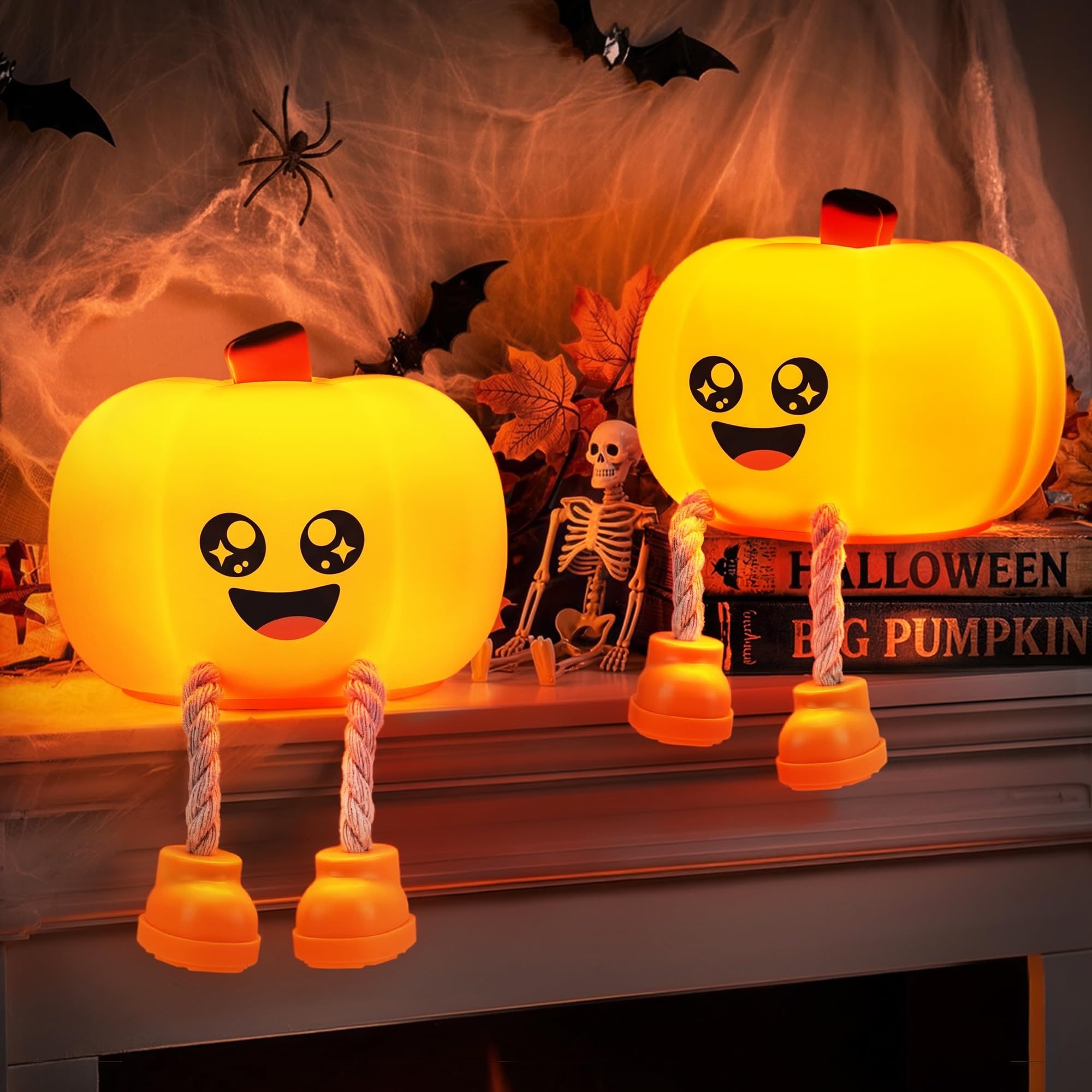 Wudkey 2-Pack Silicone Pumpkin Night Light Rechargeable Dimmable Touch LED Lamp for Baby Nursery Kids Bedroom Halloween Decor