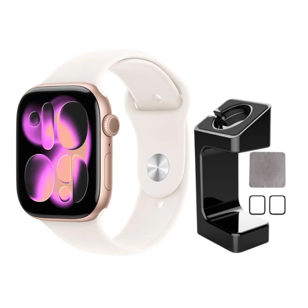 Apple  Watch Series 11 (GPS) 46mm Aluminum Case with Light Blush Sport Band - M/L - Rose Gold With Accessories