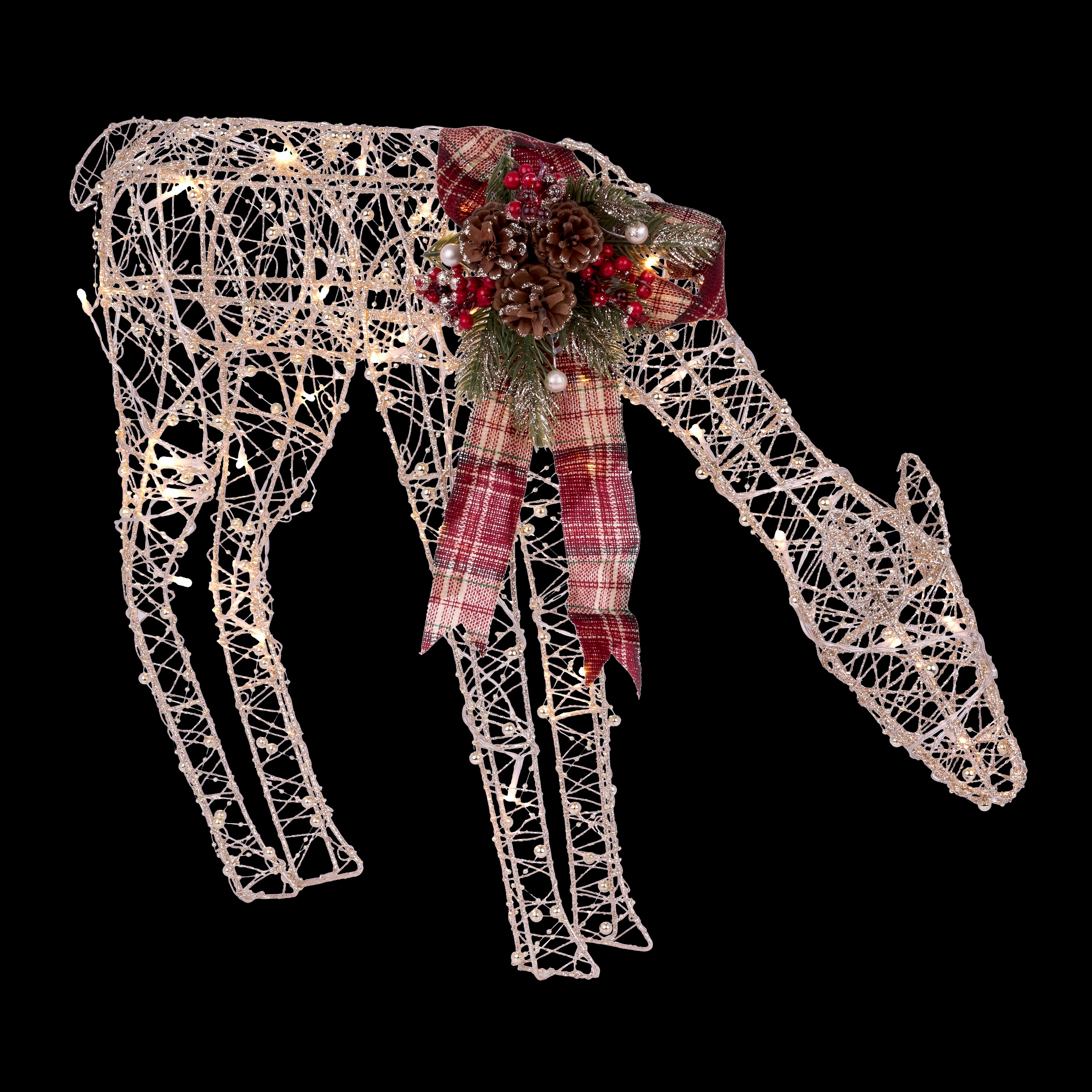 Gold Mesh Reindeer with LED Lights and Festive Bow