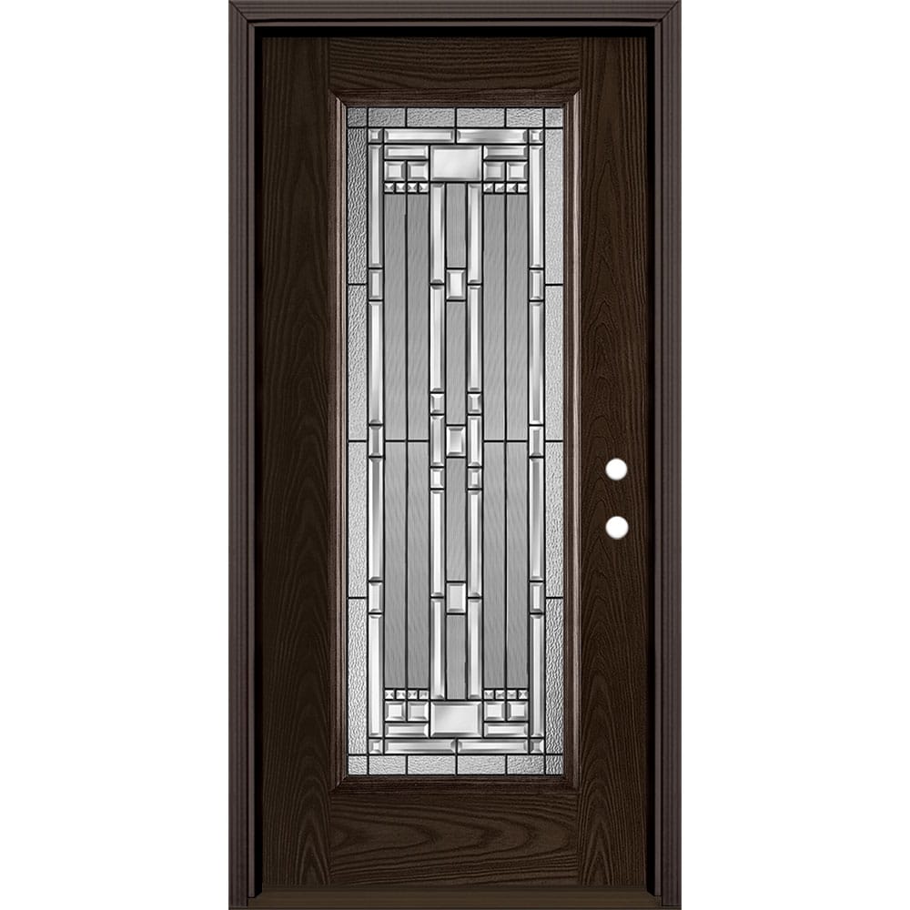 Masonite 3421159 Naples 36-in x 80-in x 4-9/16-in Fiberglass Full lite Left-hand inswing Walnut Stained Prehung Front Door with Brickmould Insulating core