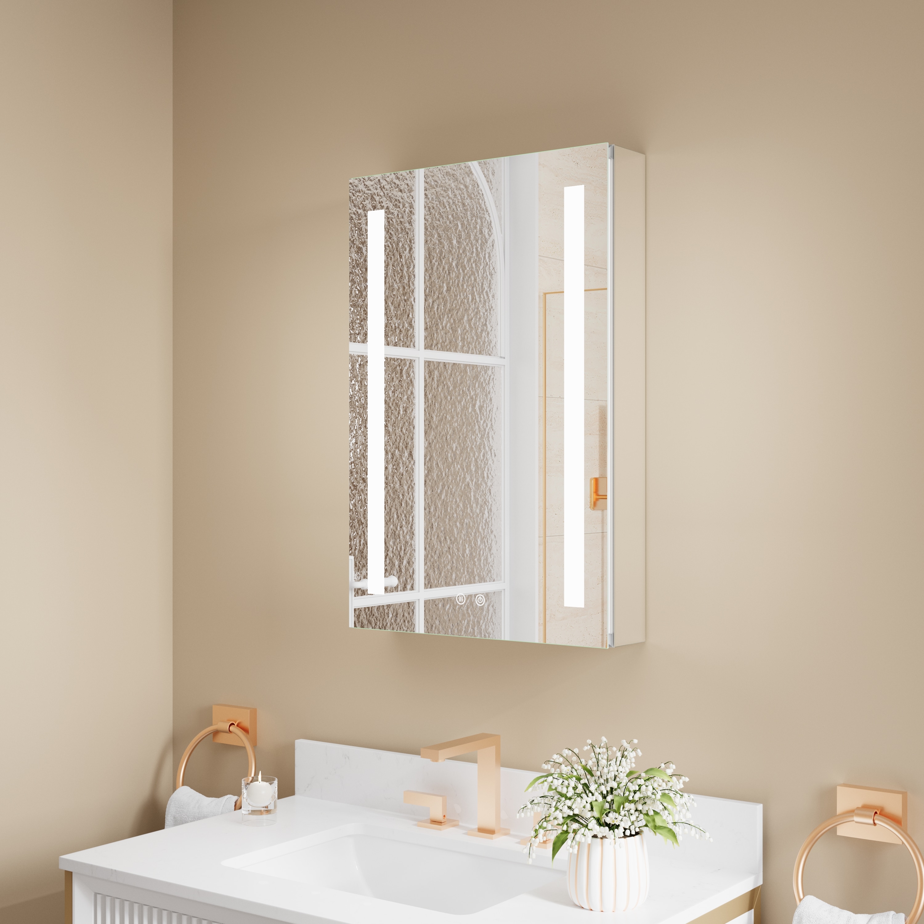 Ayelon Cabinet 20-in x 30-in Lighted LED Fog Free Surface/Recessed Mount Silver Mirrored Rectangle Soft Close Medicine Cabinet with Outlet #Z4JL2030R