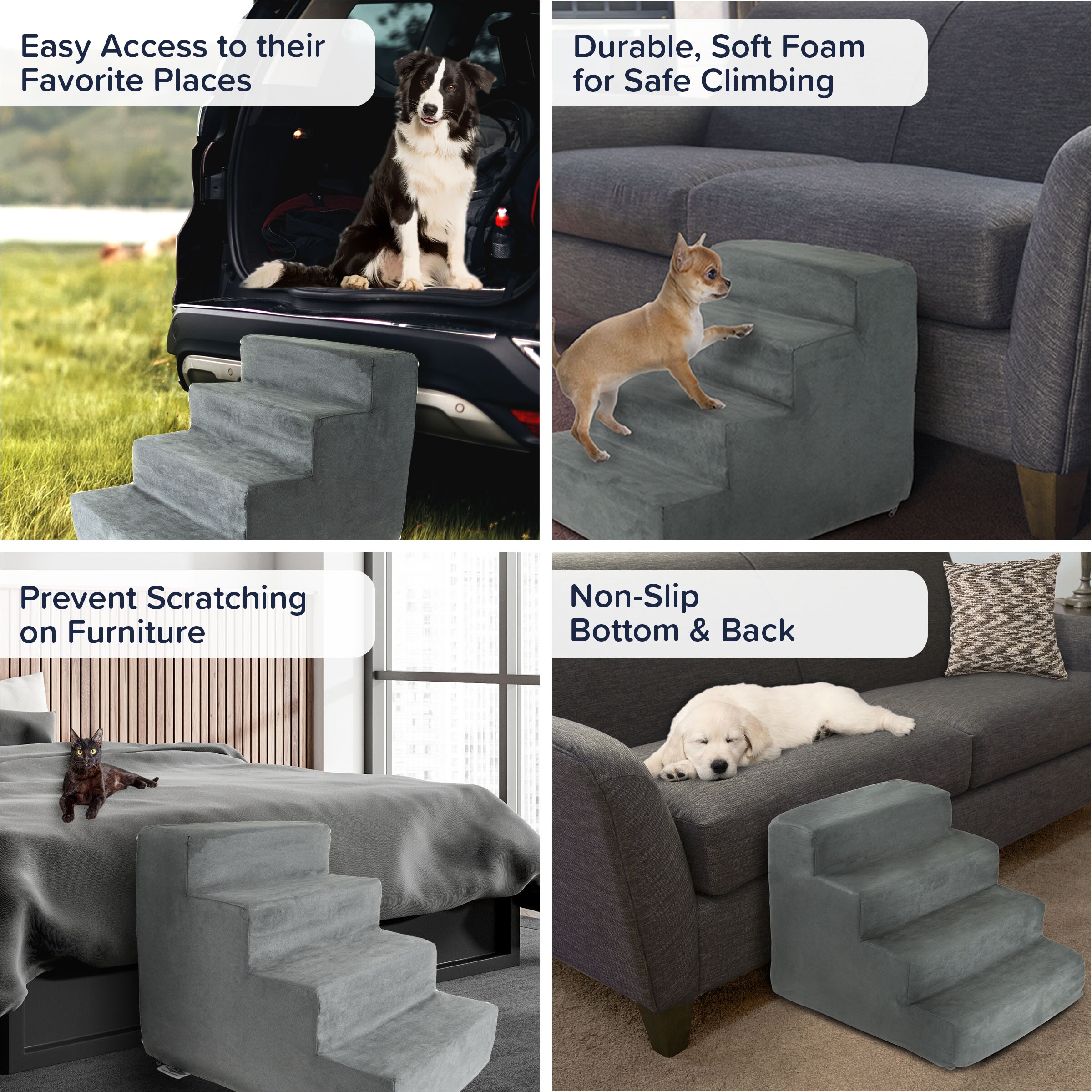 Gray High-Density Foam 4-Step Pet Stairs