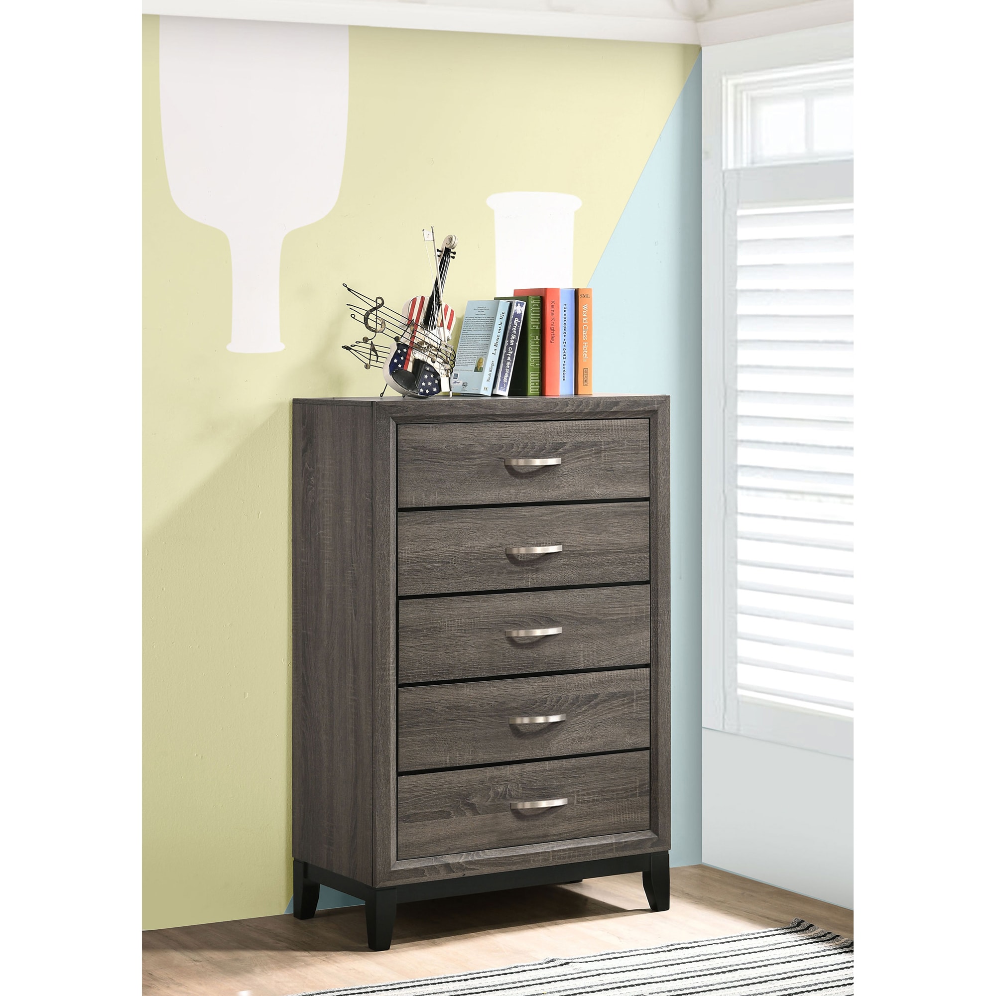 smoke grey dresser GLANZEND 5-Drawer 16.25-in D x 31.25-in W x 50.5-in H MDF Standard with Storage modern gray dresser