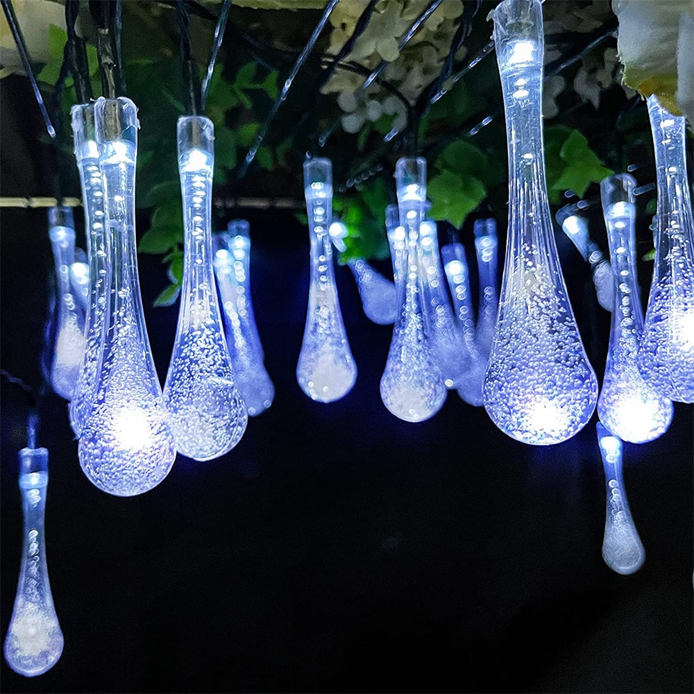 9 Ft Long Solar Color Changing Raindrops Porch Patio Garden String Lights 