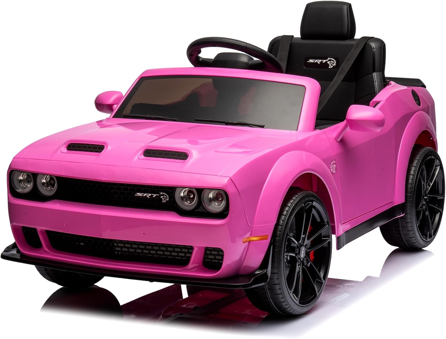 Qeetex RIDEPTO0ZANAYQN Licensed Dodge Challenger 12V Kids Electric Ride On Car With Remote Led Lights Bluetooth Mp3 Adjustable Speeds And Safety Features For Toddlers Pink