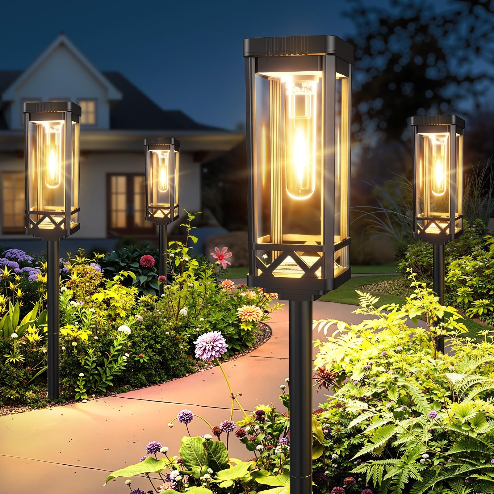 Vrbgify  Solar Pathway Lights Outdoor 8 pack Tall Waterproof LED Yard Landscape Lighting Brighter Garden Lights for Walkway Driveway Sidewalk