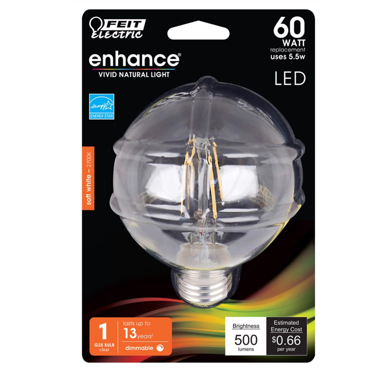 Feit Electric EJD3597648 Enhance G25 E26 Medium Filament LED Bulb Soft White 60 Watt Equivalence 1 pk