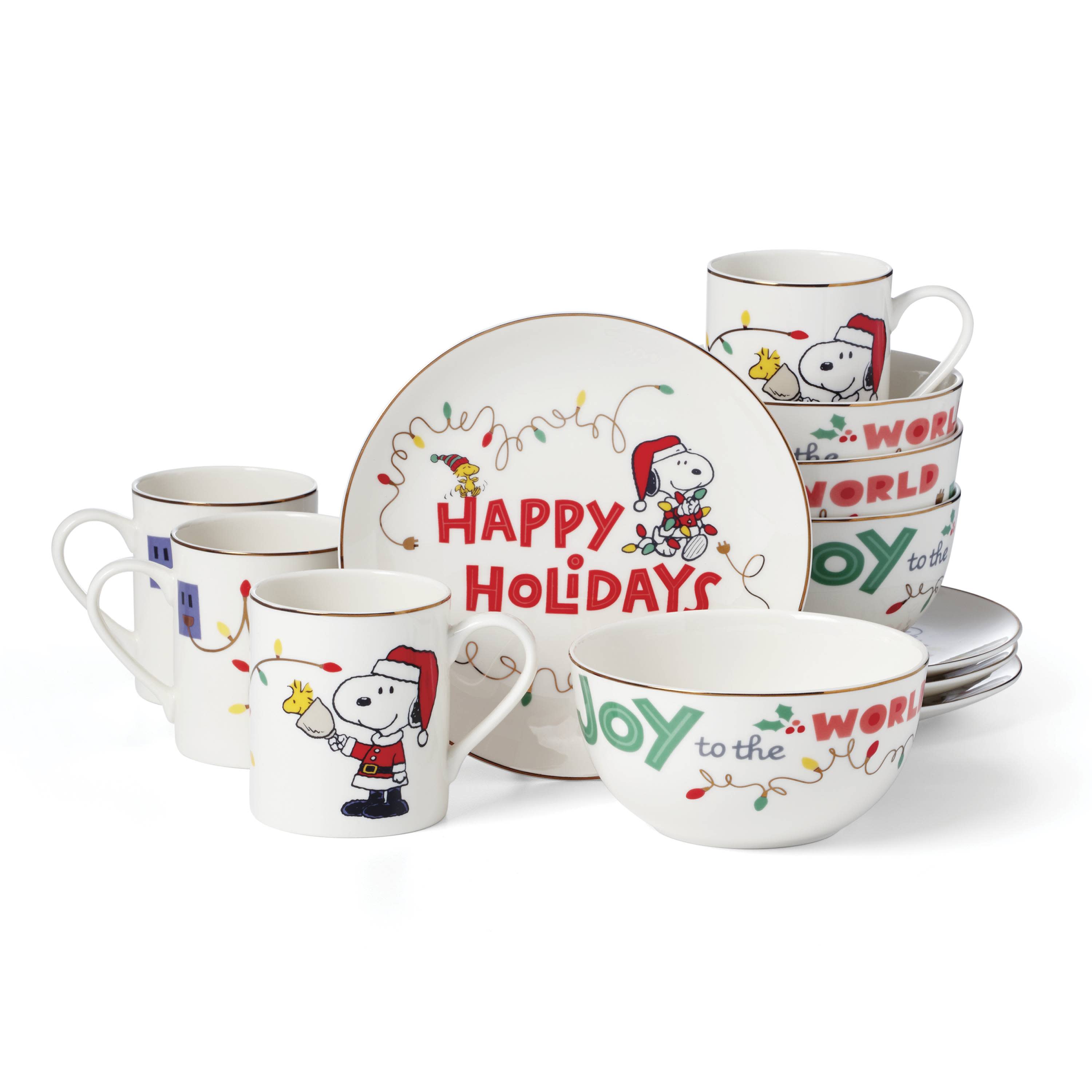 LENOX 896326 12 -Piece Snoopys Christmas Porcelain Dinnerware