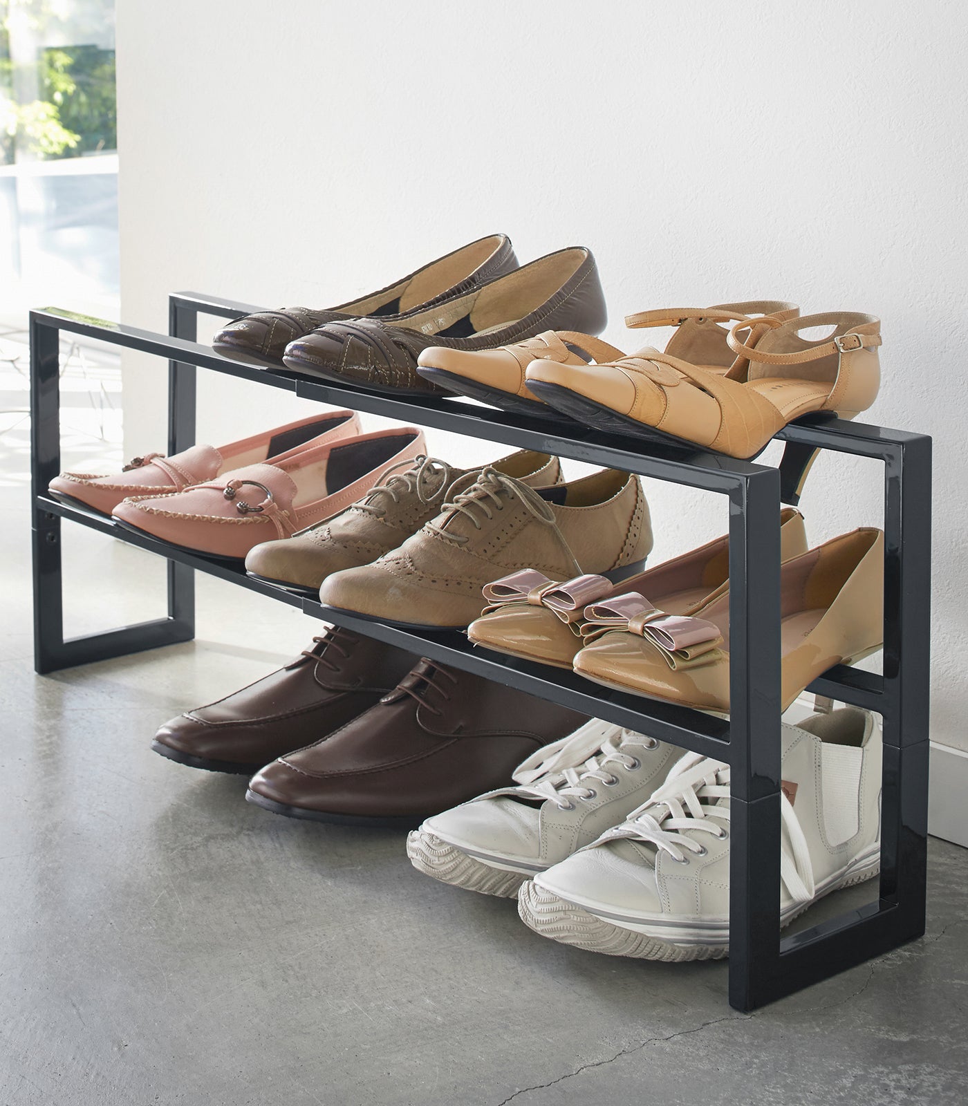 Yamazaki Two Tier Expandable Shoe Rack 11.8in H Steel in the Shoe