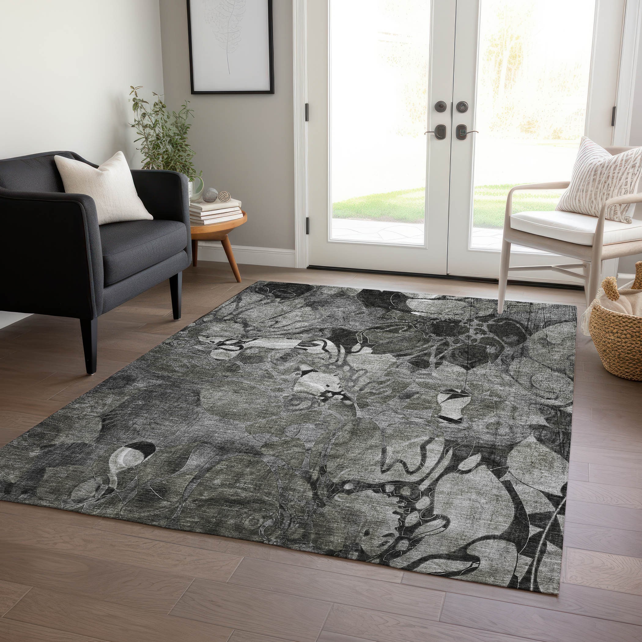 Addison Rugs ACN558GY9X12 Chantille ACN558GY 9 x 12 (ft) Polyester Gray Rectangular Indoor/Outdoor Abstract Farmhouse/Cottage Machine washable Area rug