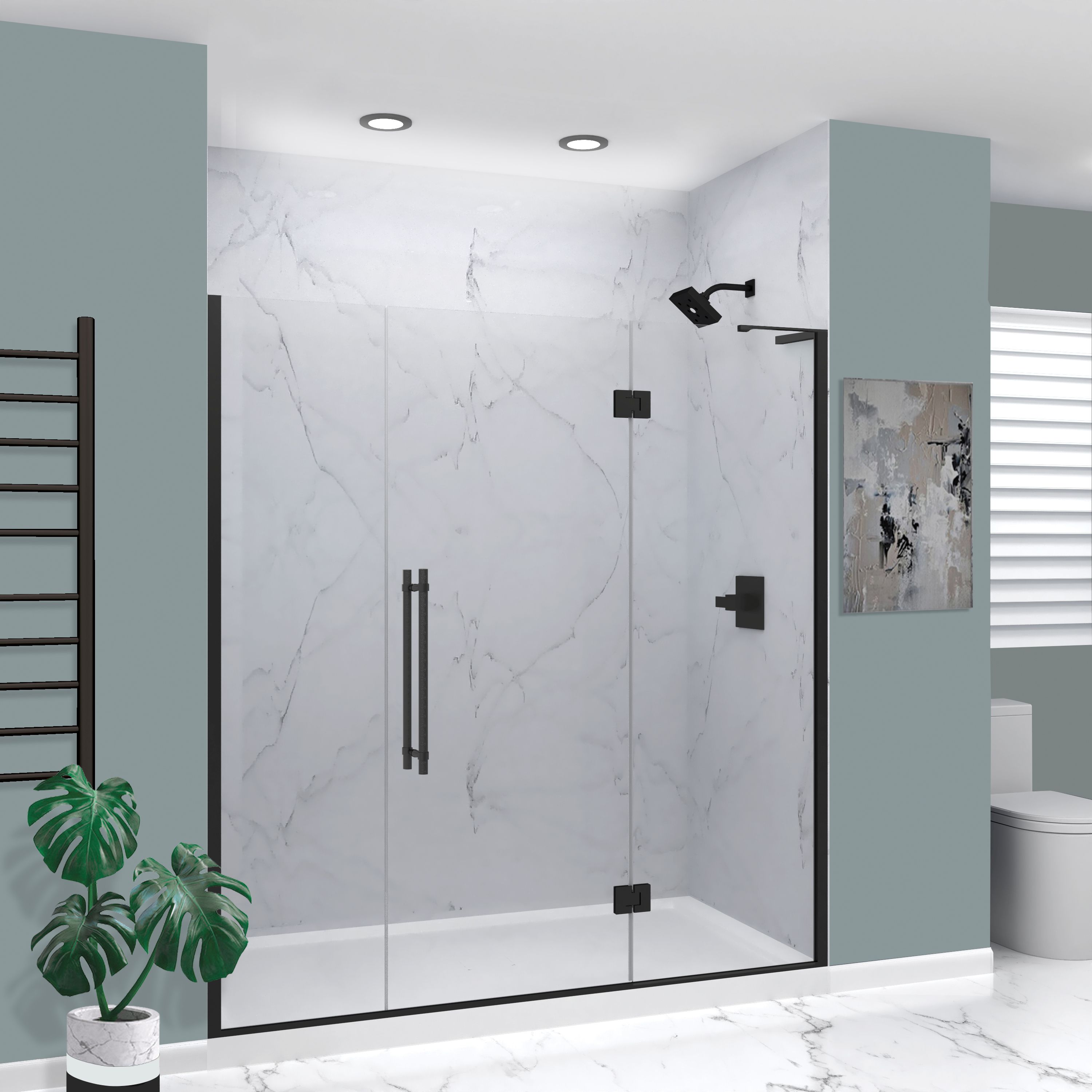 Transolid EHTF755277610C-BK-MB Elizabeth Matte Black 75-1/2-in to 76-1/2-in x 76-in Semi-frameless Hinged Soft Close Shower Door