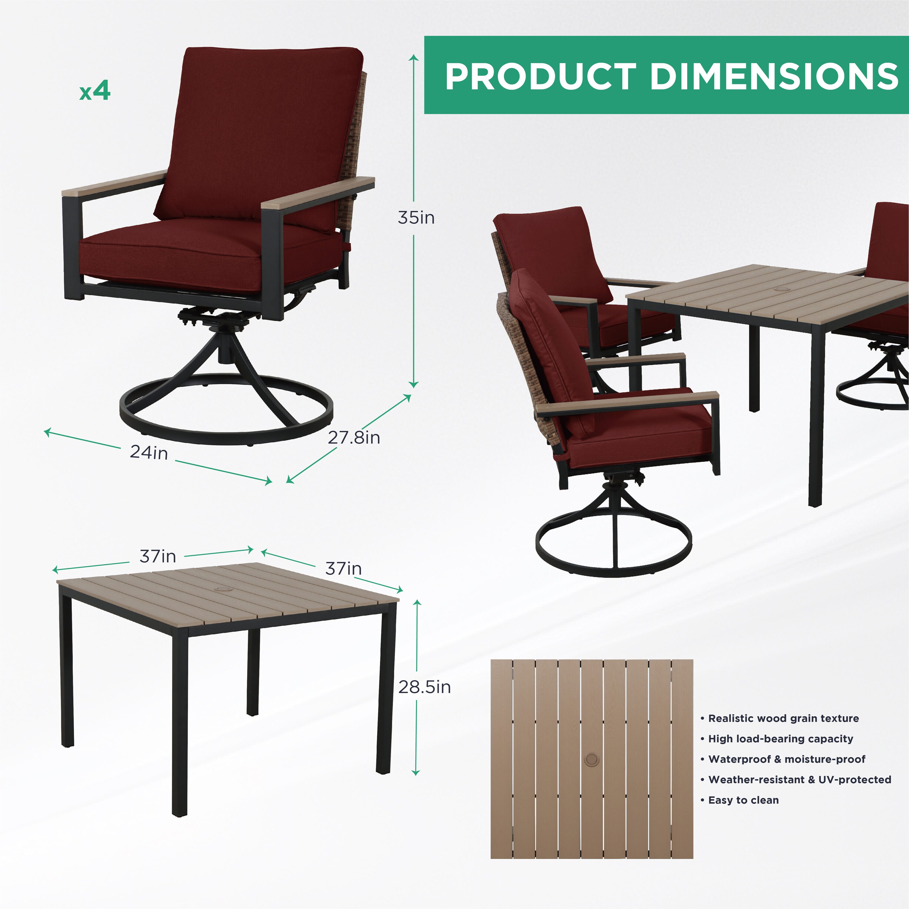 AE Outdoor 4RQ1095L-RED Patio-Dining-Sets - View #3