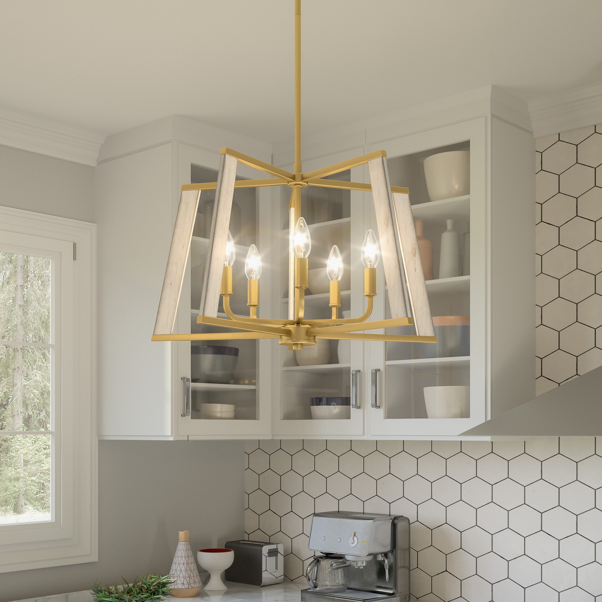 Quoizel MAL2824LG Mayline 5-Light Gold Transitional Square Hanging Pendant Light