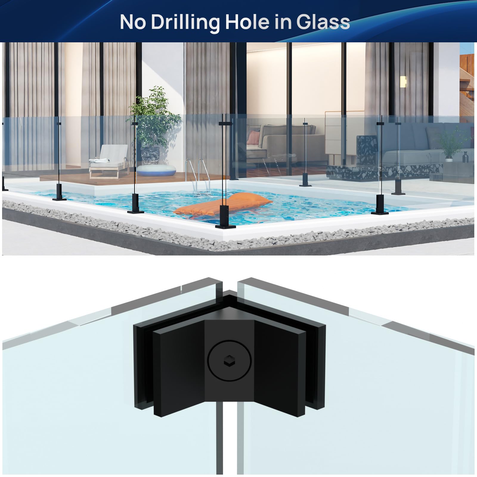 Afoxsos Stainless Steel Glass to Glass Clamp Black Heavy-Duty Bracket ...