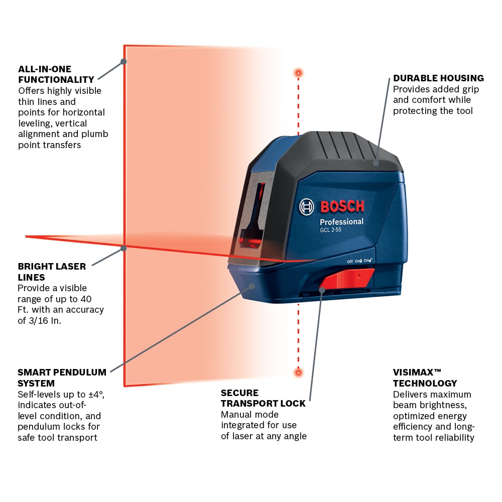 Bosch VisiMax Red 40-ft Self-Leveling Indoor Cross-line Laser Level with  Cross Beam