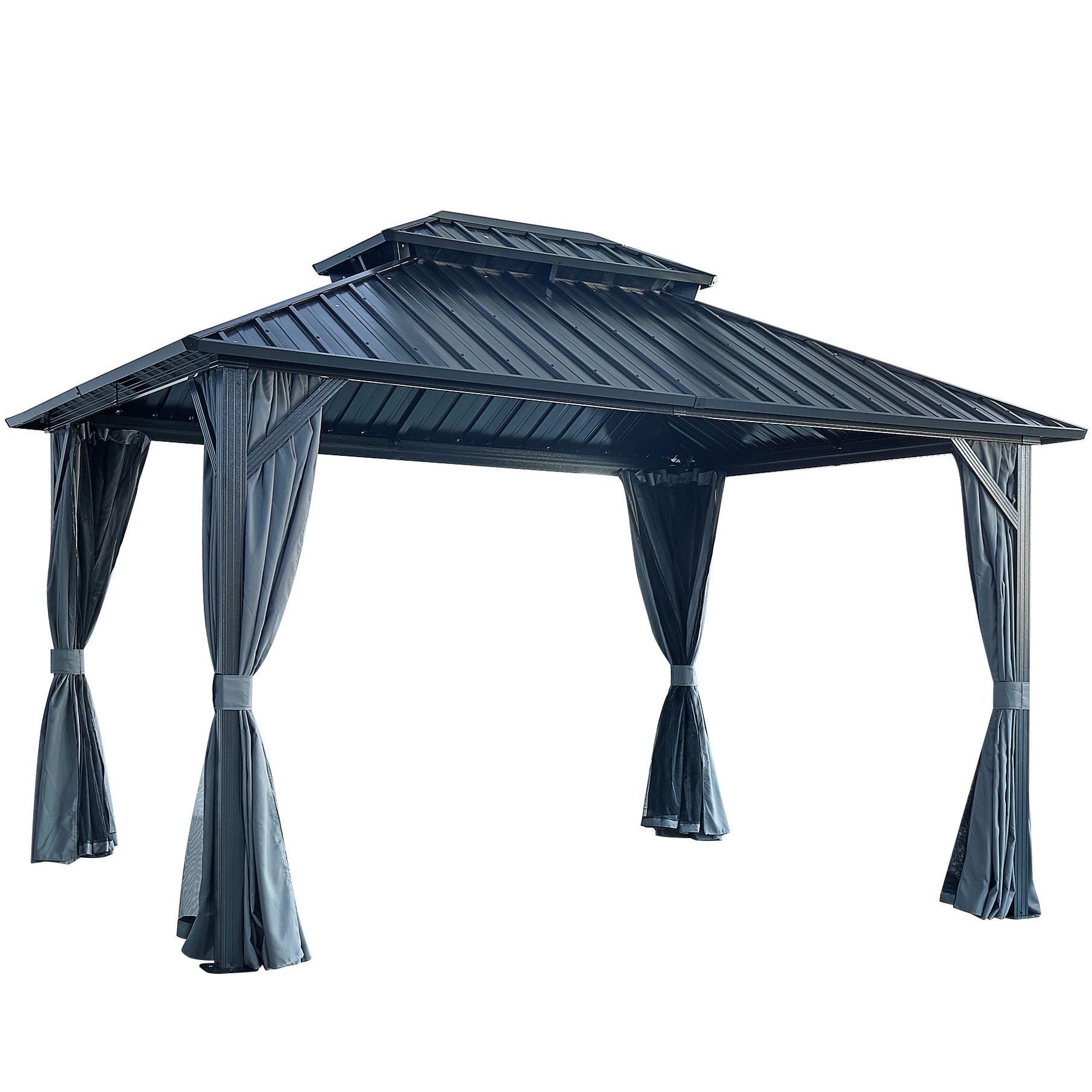 CASAINC WF-SB521A 12-ft x 10-ft 10x12FT Hardtop Gazebo with Galvanized Steel Double Roof Gray Gazebo with Hardtop Roof (Screen Included)