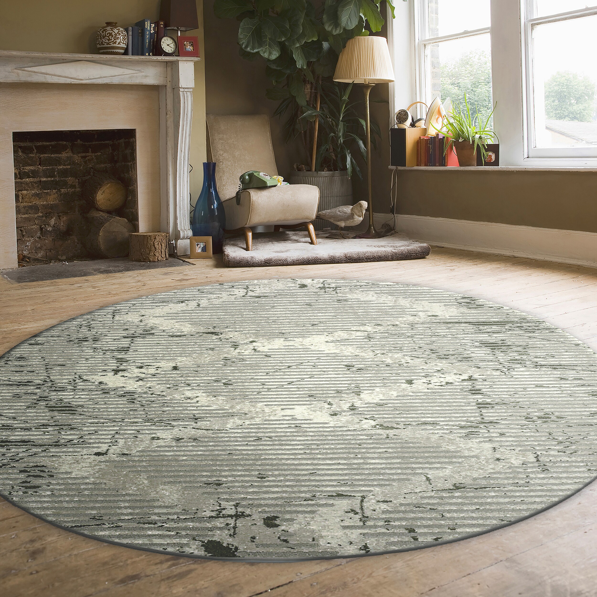 Radici USA 1230/1035/GREEN Davide 5 x 5 (ft) Loomed Polypropylene Green Round Indoor Geometric Mid-Century Modern Area rug