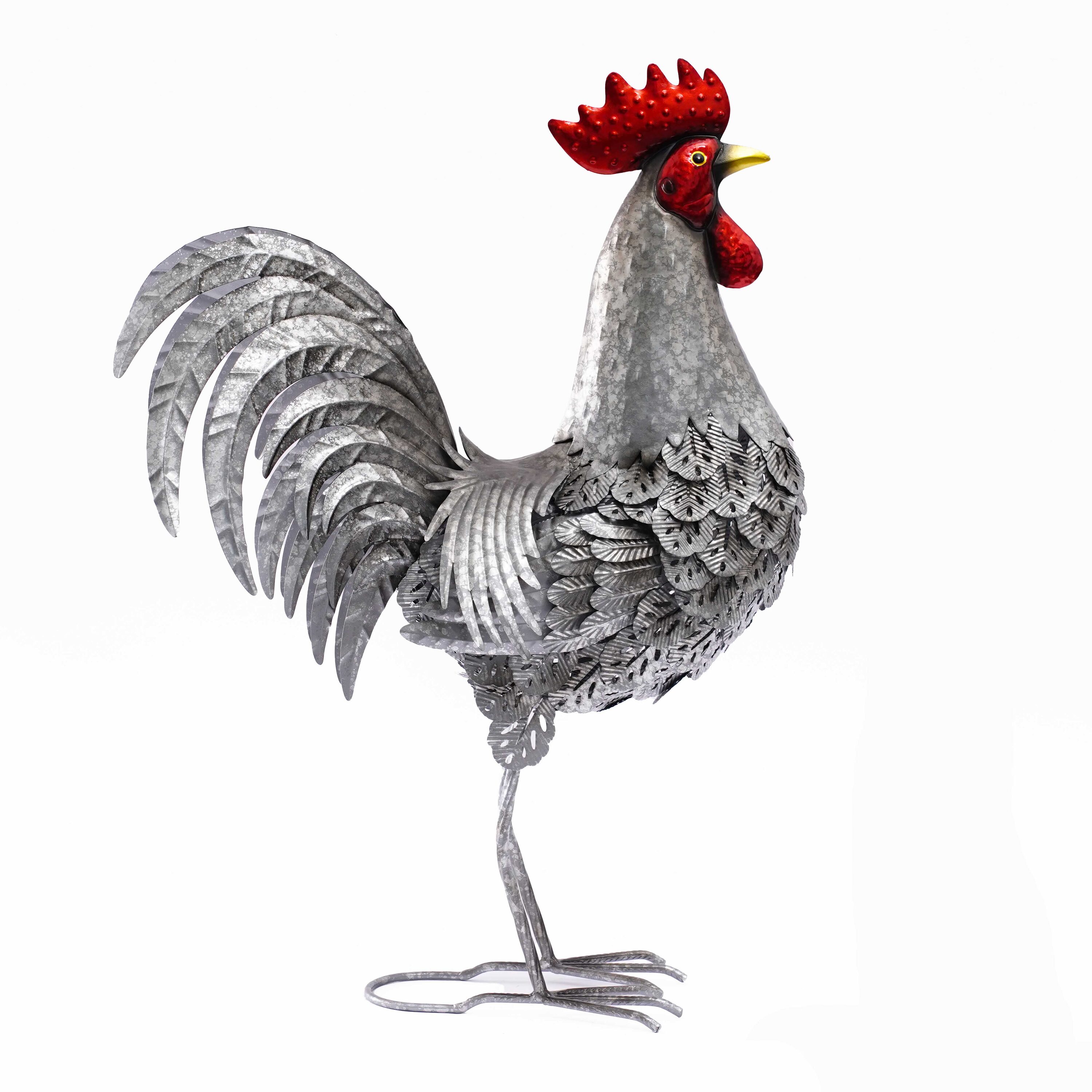 Style Selections 68016038 26.25-in H x 19.25-in W Silver Rooster Garden Statue