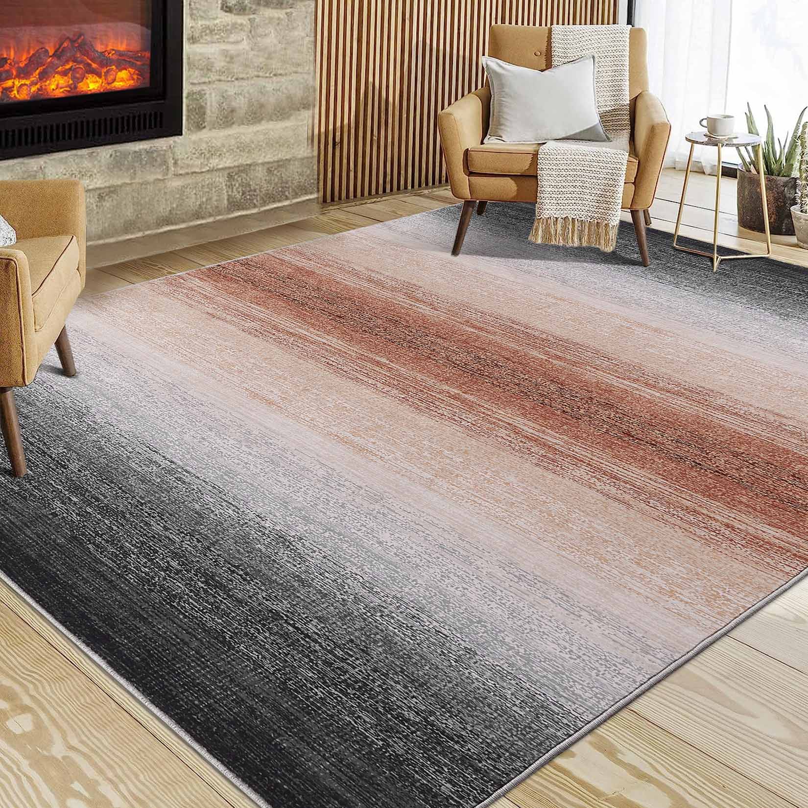 Garvee YXY-LO-PHO-136F5WDQ 5 x 7 (ft) Loomed Polyester Brown/Gray Rectangular Indoor Abstract Mid-Century Modern Machine washable Area rug