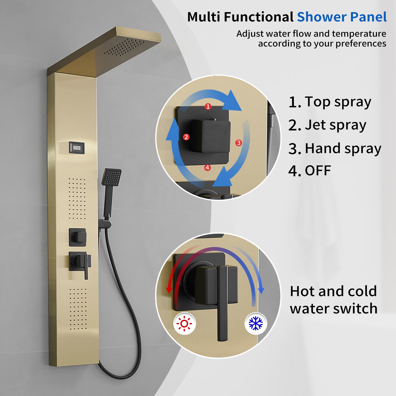 BWE YTP08-BGK Showerhead-Bar-Panels - View #3