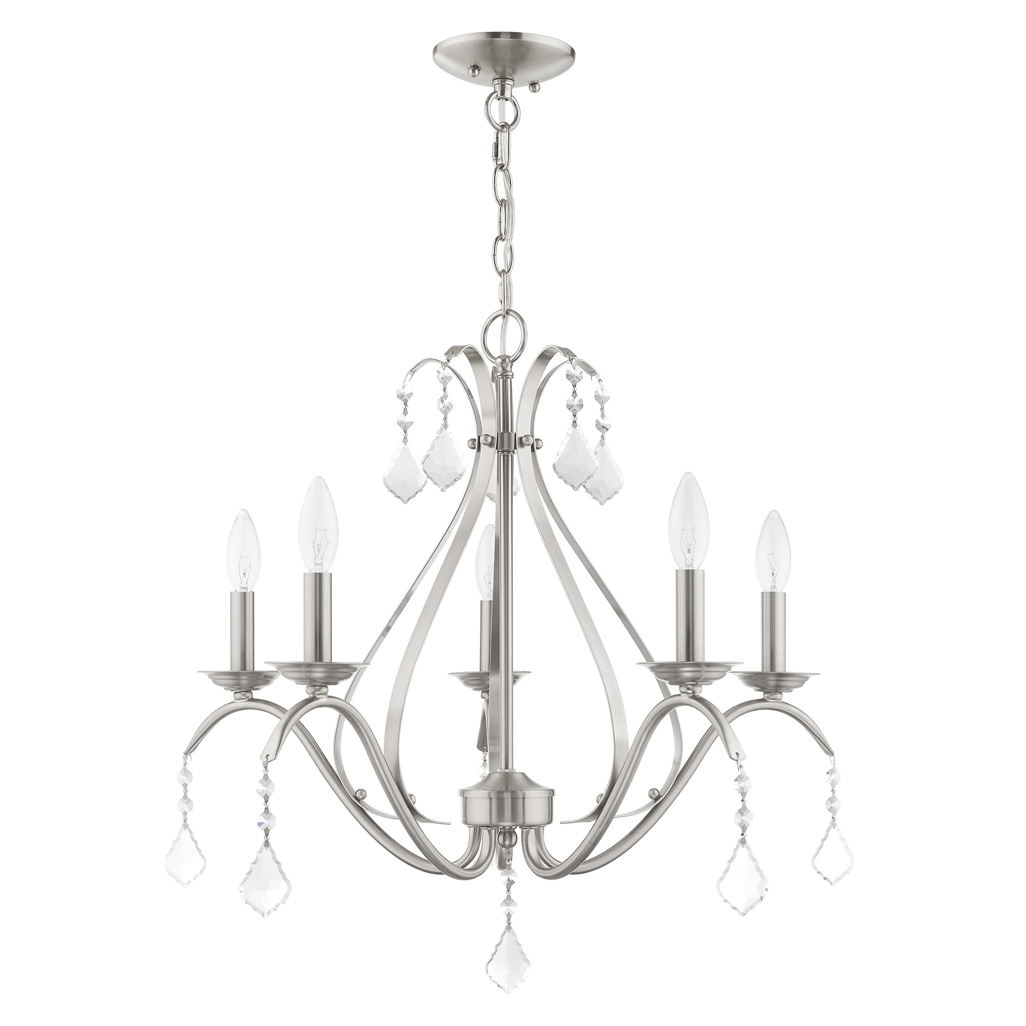 Brushed Nickel 5-Light Chandelier with Clear Crystals