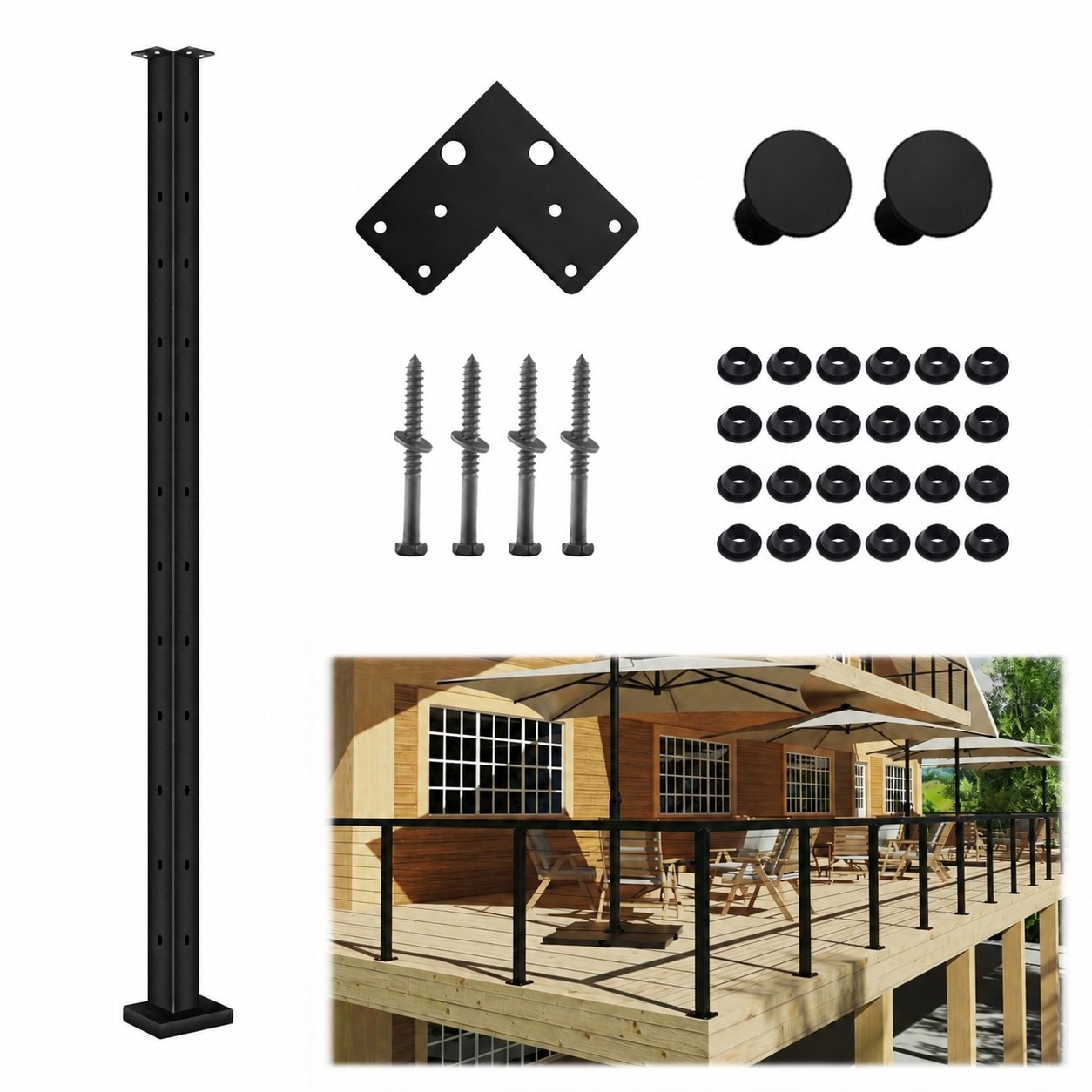 Misopily  20FT 42 Inch Black Cable Railing Post Kit 5 Line Kit for Deck or Stair Indoor Outdoor Use with Stainless Steel Cable and Accessories