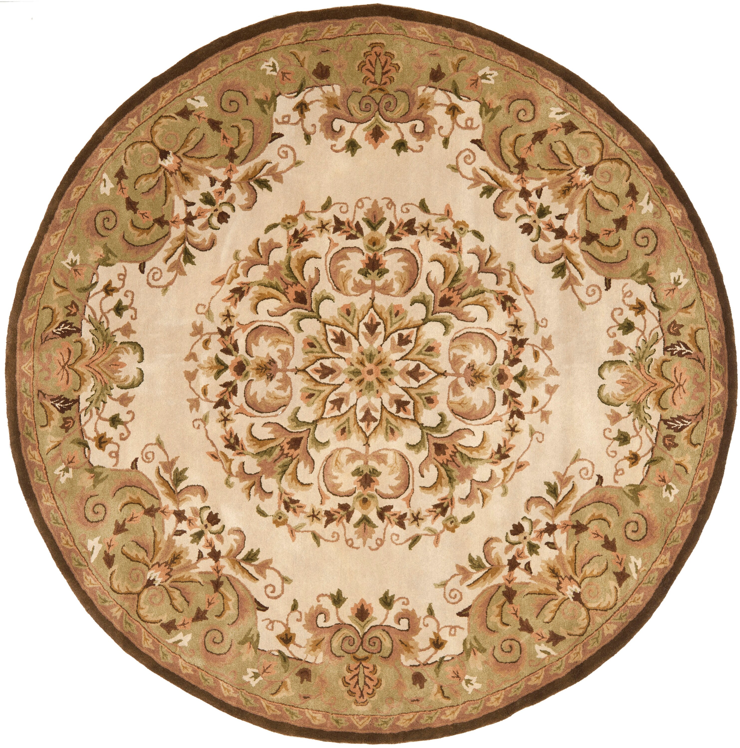 Heritage Beige and Green Round Hand-Tufted Wool Area Rug