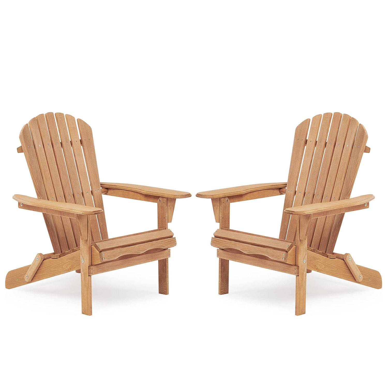 ToolCat PG2-149-PT Set of 2 Light Brown Wood Frame Stationary Adirondack Chair with Slat Seat