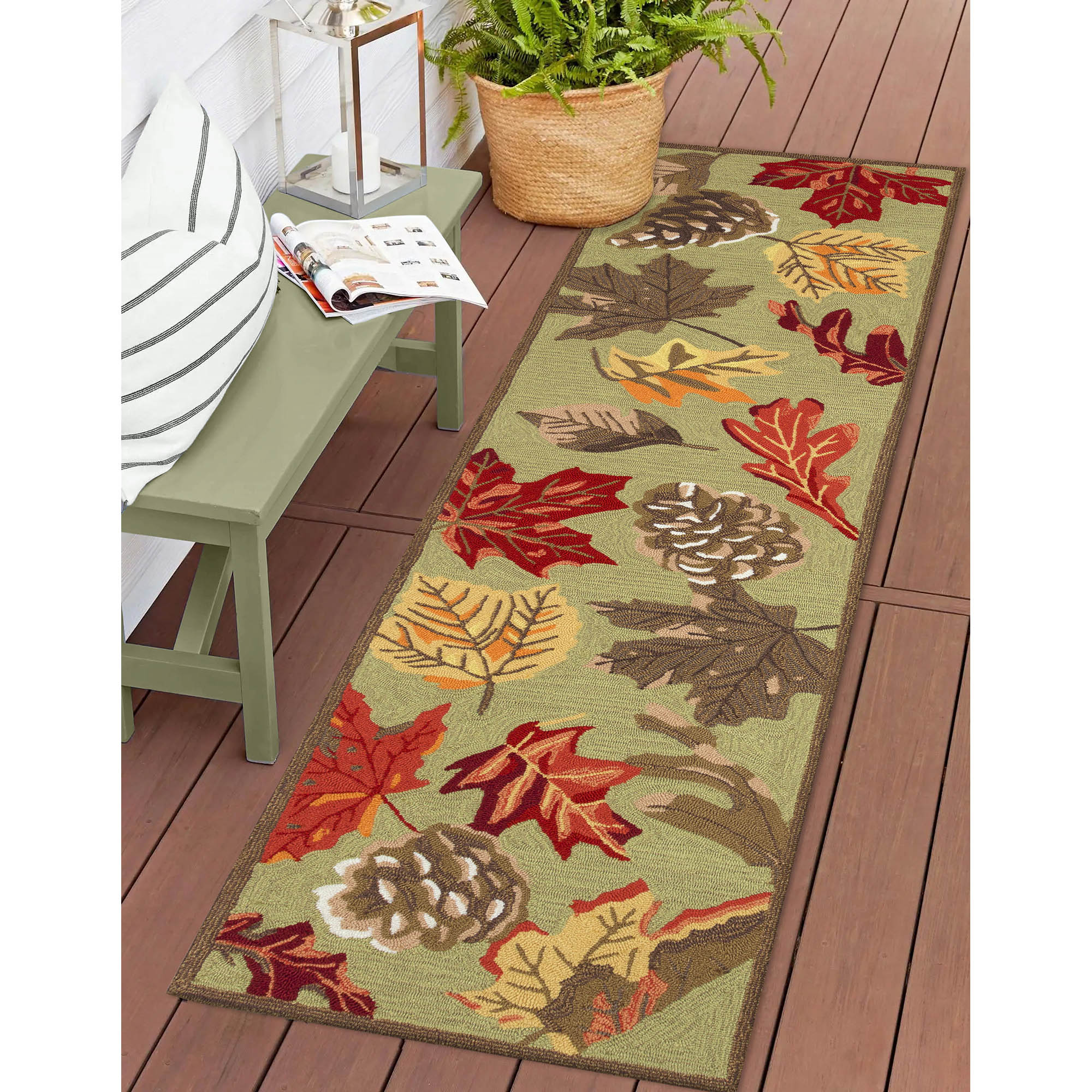 Liora Manne RVLR8230416 Ravella 2 x 8 (ft) Tufted Polypropylene Moss Rectangular Indoor/Outdoor Floral/Botanical Runner rug
