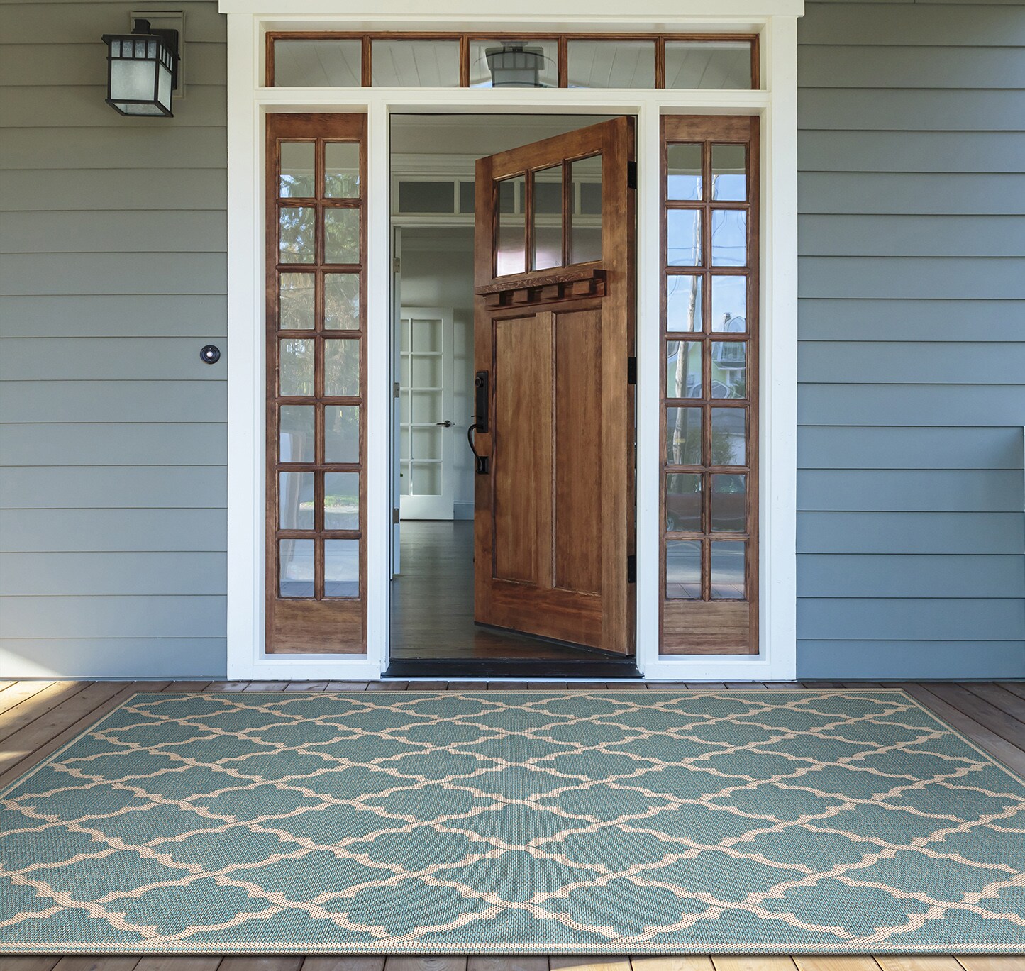 Couristan 78811034510092T Monaco 6 x 9 (ft) Loomed Polypropylene Turquoise-Sand Rectangular Indoor/Outdoor Trellis Area rug