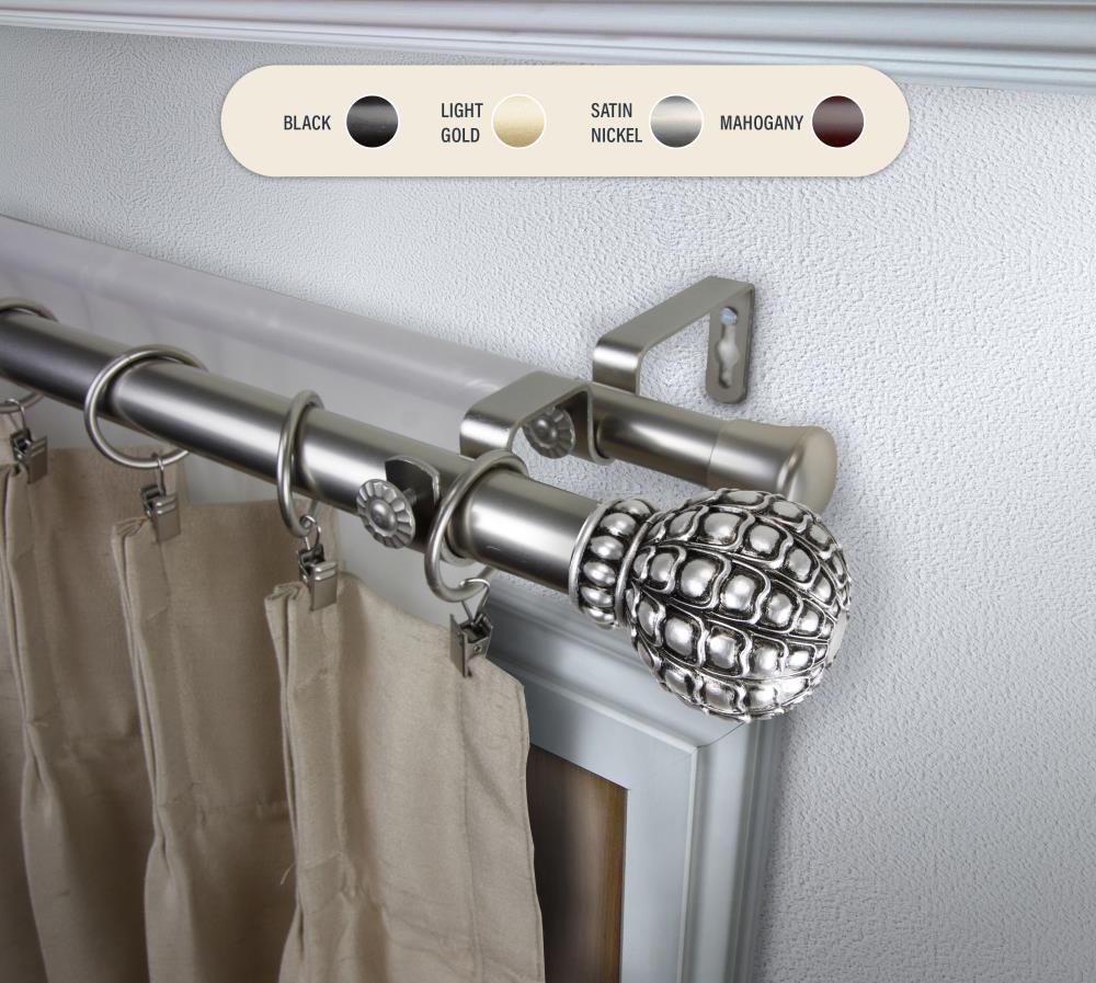 Hart & Harlow L100-05-285-D 1-in Payton 28-in to 48-in Satin nickel Steel Double curtain rod with Finials