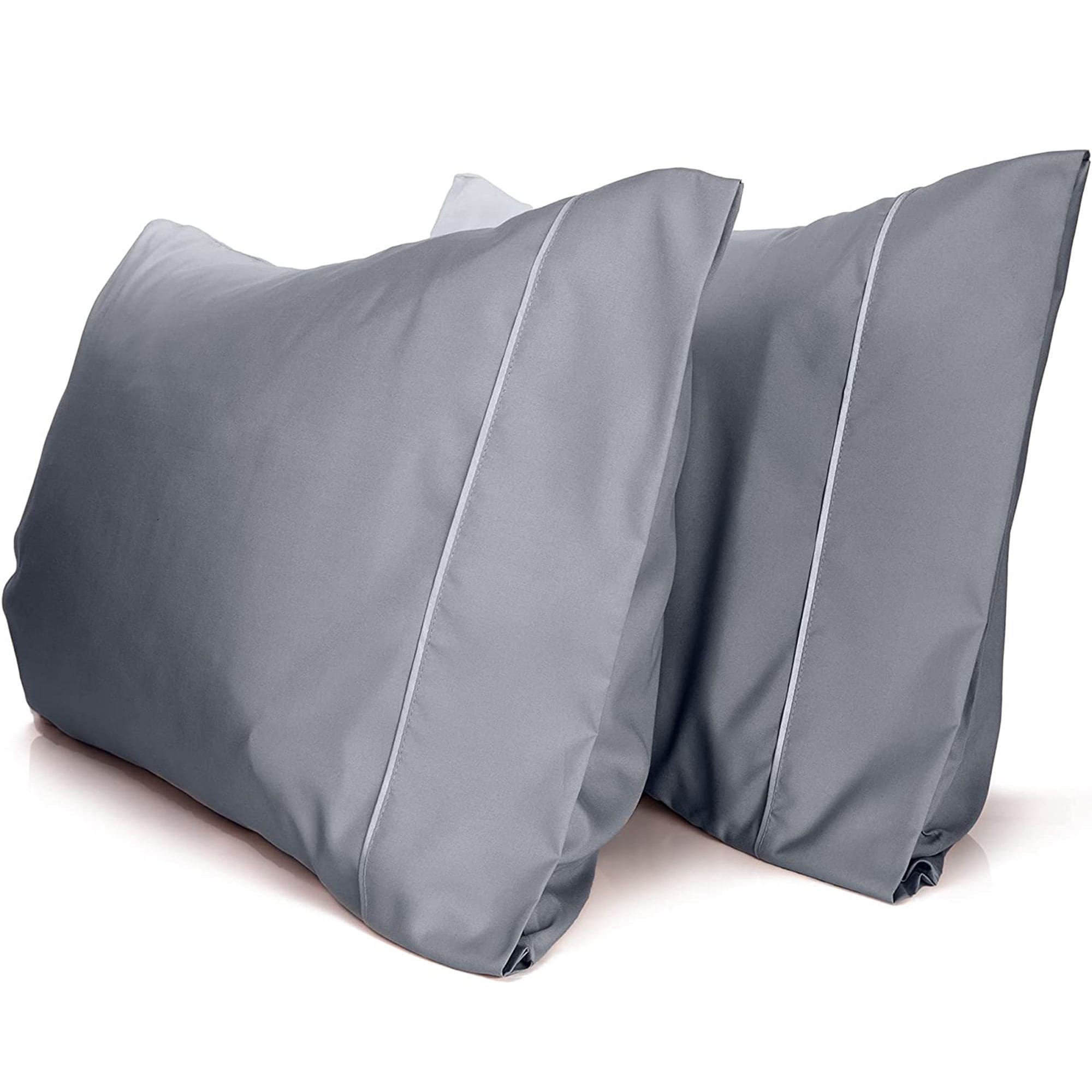 LuxClub B09F74456J 2 PC Silver Queen Performance Microfiber Solid Pillowcase Set