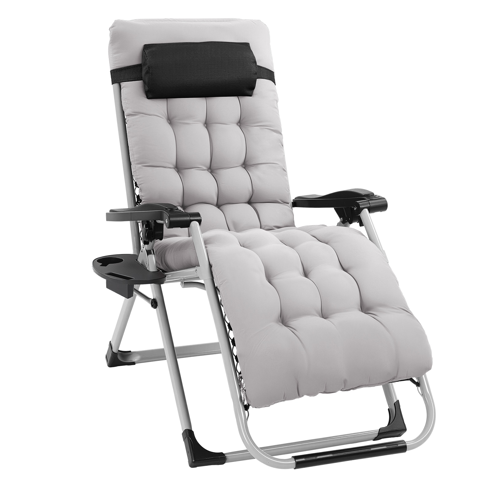 VINGLI Padded Zero Gravity Chair with Removable Cushion/Recliner Chair with Tray for Lawn Indoor and Outdoor Gray