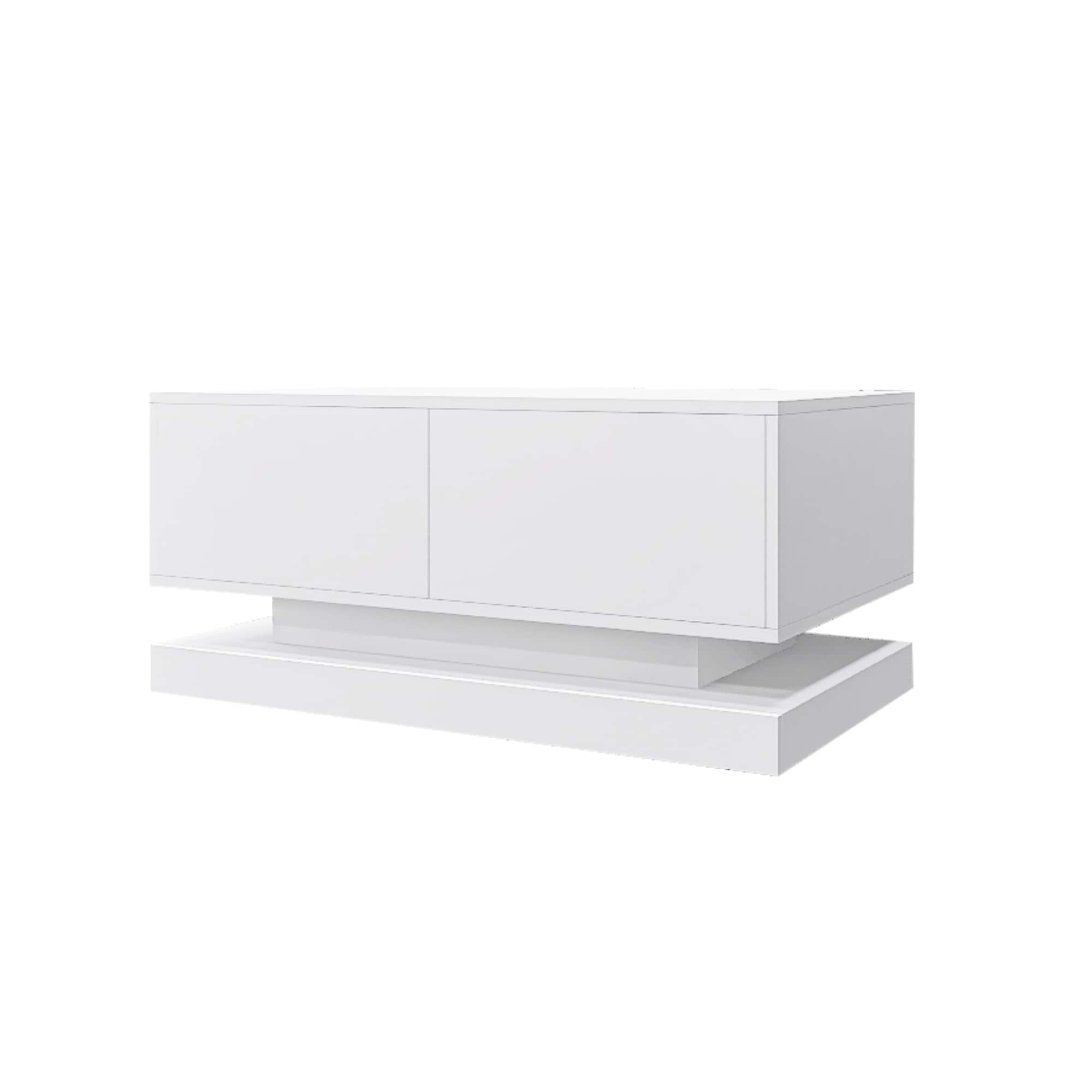 CESICIA 24CA01 White Rubberwood Wood Modern Coffee Table with Storage
